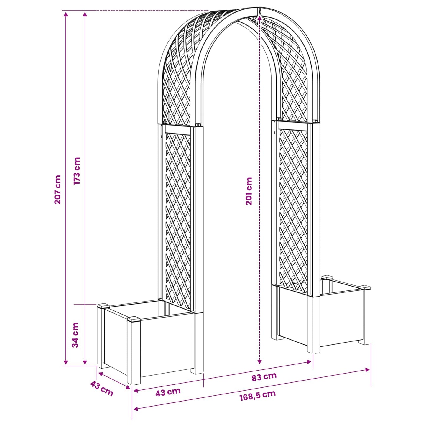 Rozenboog met planter Wit 168,5 x 43 x 207 cm PP is nu te koop bij PeponiXL, paradijselijk wonen!