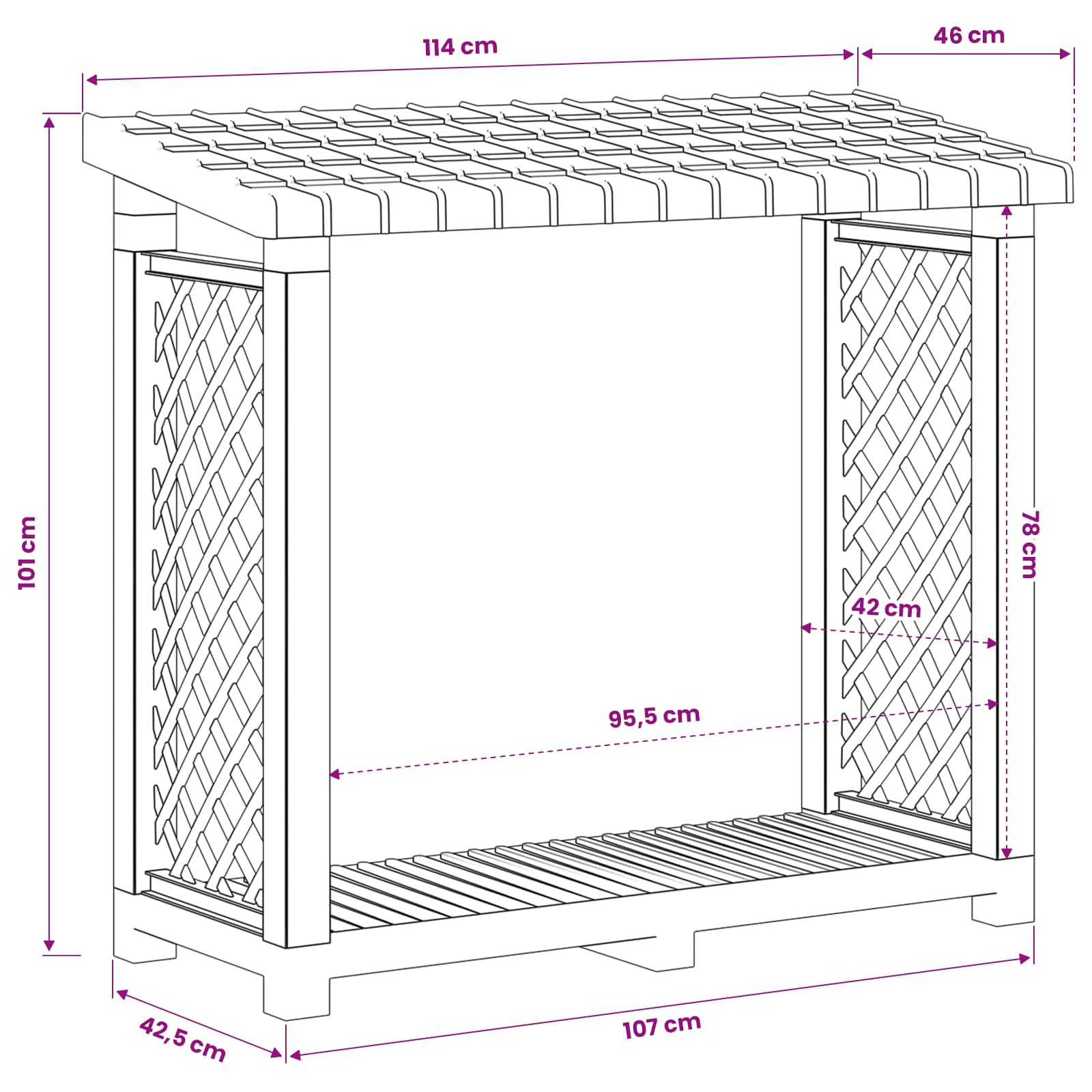 Brandhoutrek 114 x 46 x 101 cm PP Antraciet is nu te koop bij PeponiXL, paradijselijk wonen!