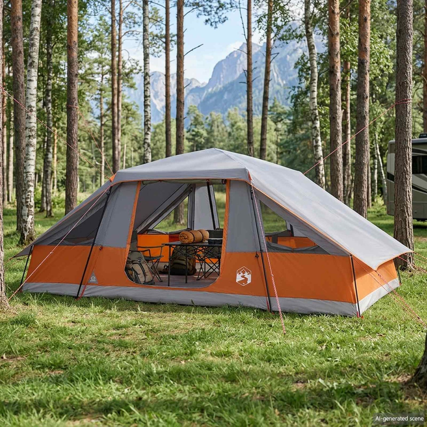 Gezinstent met regenzeil waterdicht 10-persoons Grijs en Oranje is nu te koop bij PeponiXL, paradijselijk wonen!