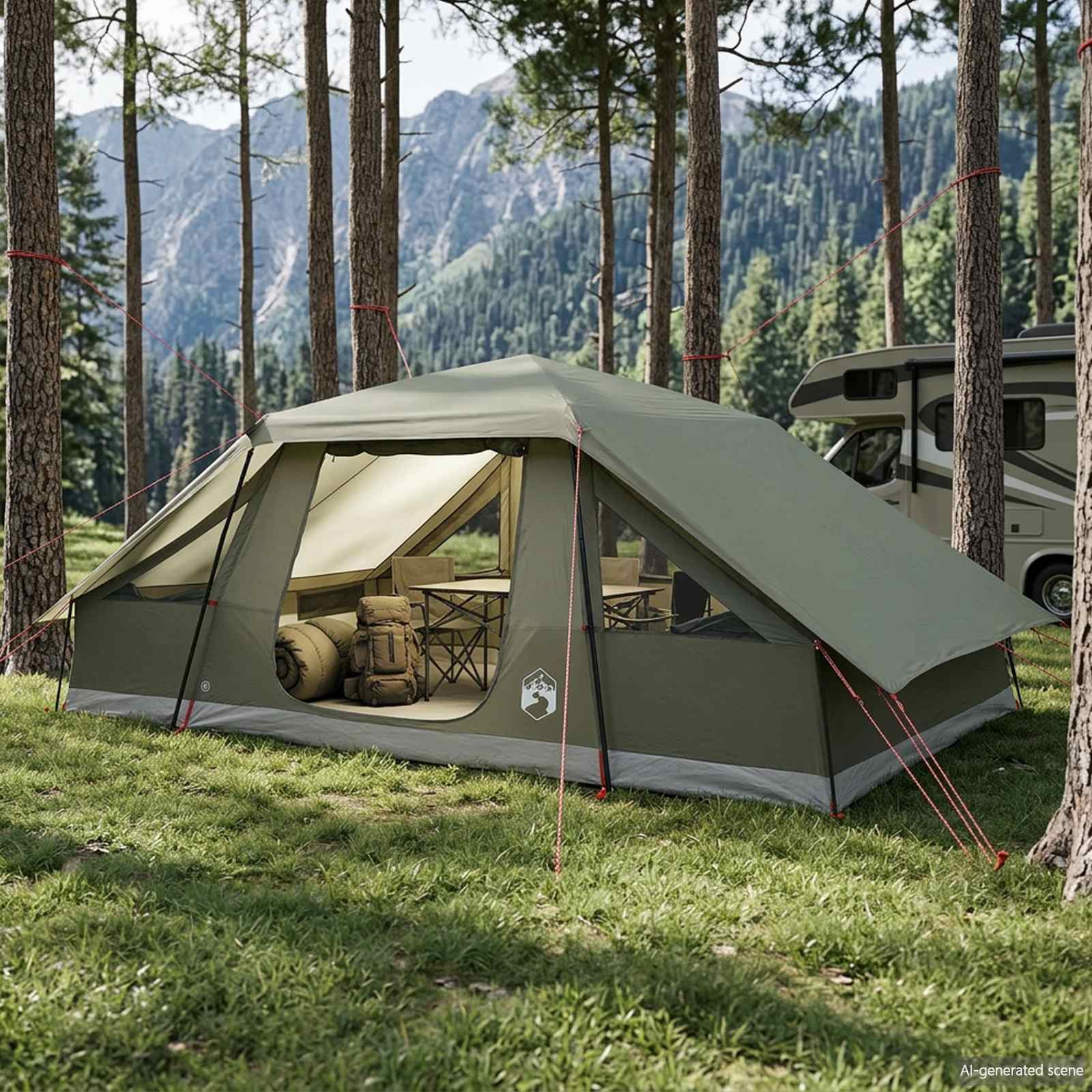 Gezinstent met regenzeil waterdicht 10-persoons Legergroen is nu te koop bij PeponiXL, paradijselijk wonen!