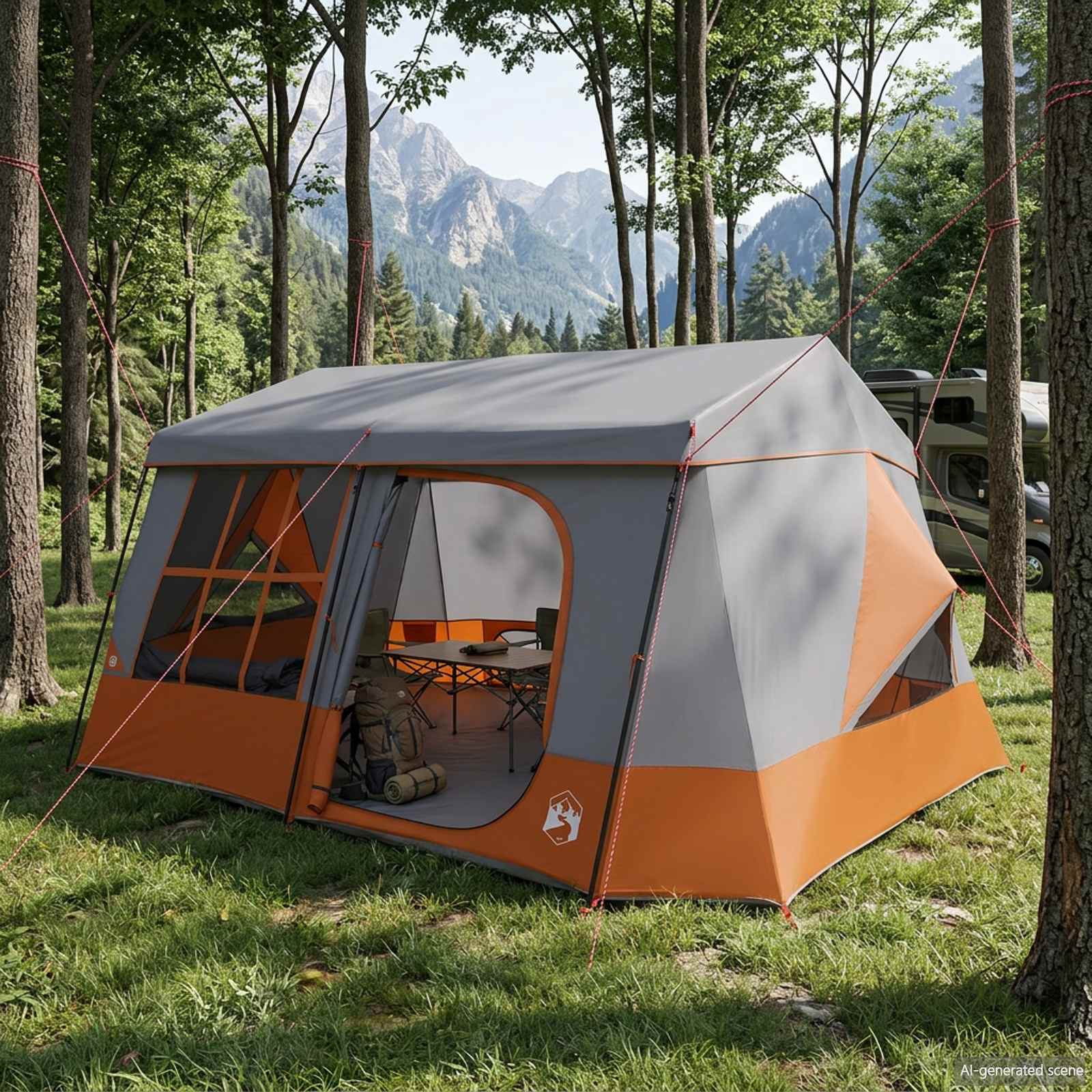 Gezinstent met regenzeil waterdicht 9-persoons Grijs en Oranje is nu te koop bij PeponiXL, paradijselijk wonen!