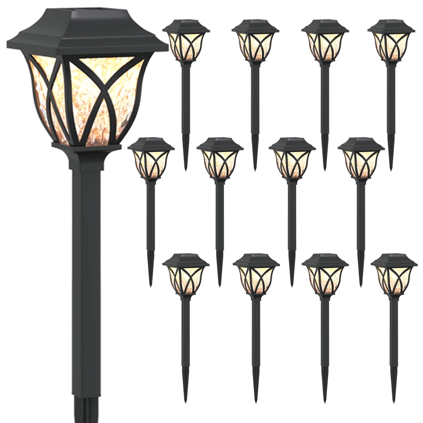 Buitenzonne-lampen met grondpin 12 pcs Warmwit 42 cm PP