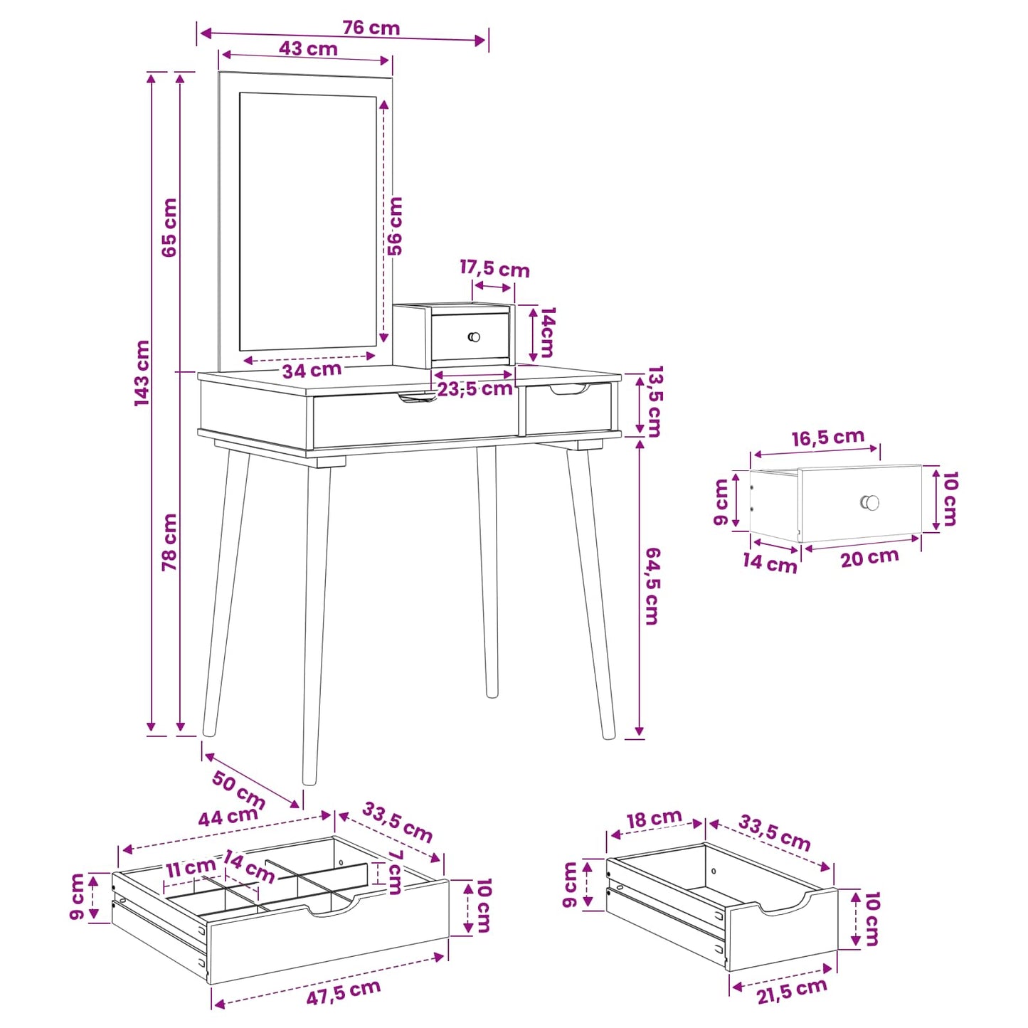 Toilettafel Set FAUSKE 3 pcs Wit 76 x 50 x 143 cm