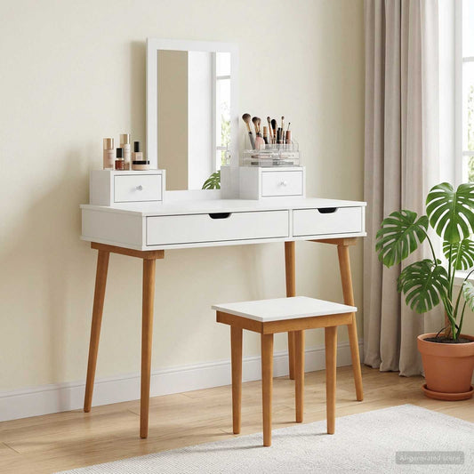 Toilettafel Set FAUSKE 5 pcs Wit 100 x 50 x 143 cm is nu te koop bij PeponiXL, paradijselijk wonen!