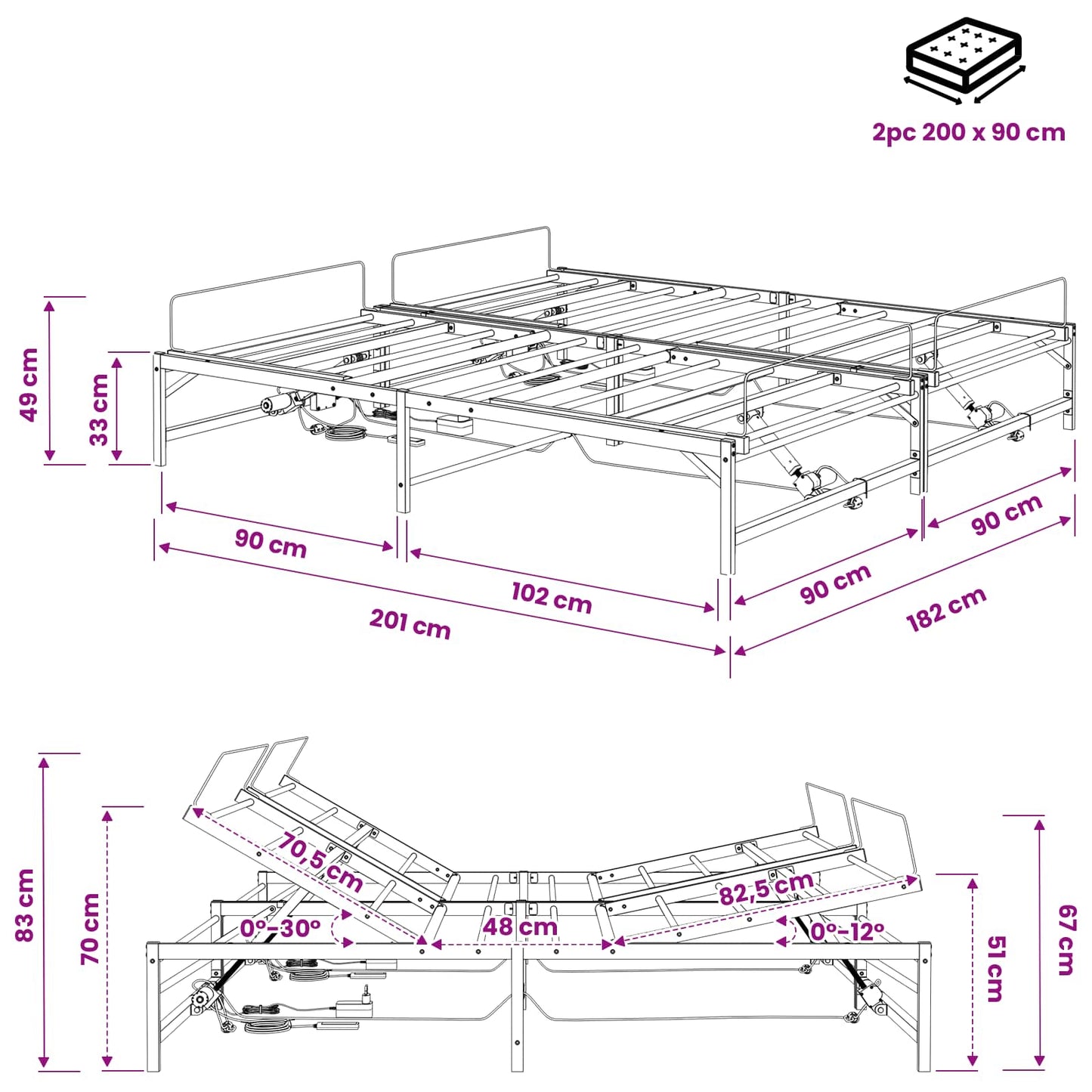 Elektrisch Verstelbaar Bedframe Wit 180 x 200 cm Staal