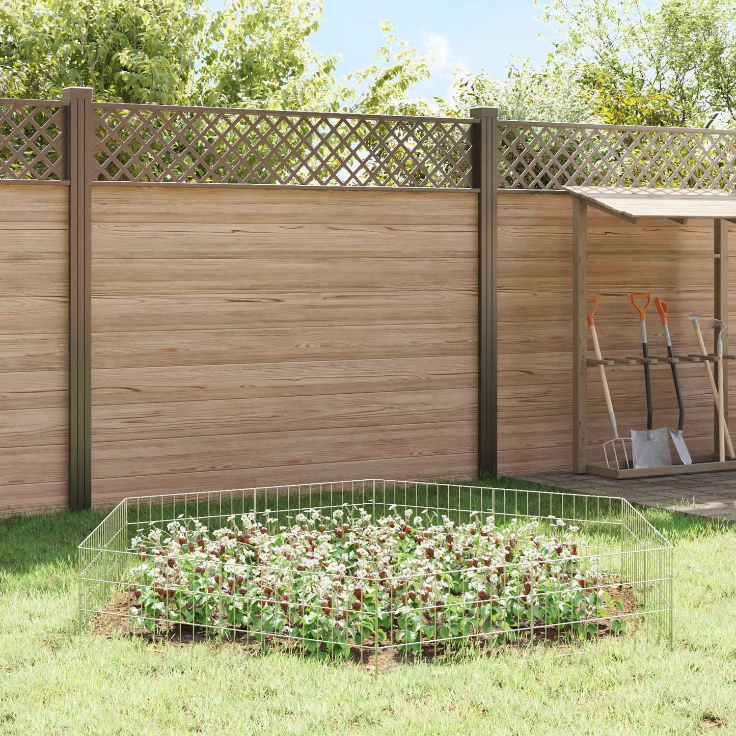 Tuin omheining met palen 48 pcs 55 x 30 cm Mesh Zilverkleurig is nu te koop bij PeponiXL, paradijselijk wonen!
