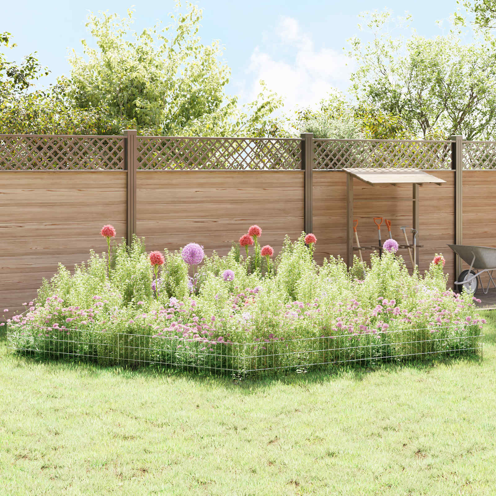 Tuin omheining met palen 24 pcs 115 x 30 cm Mesh Zilverkleurig is nu te koop bij PeponiXL, paradijselijk wonen!