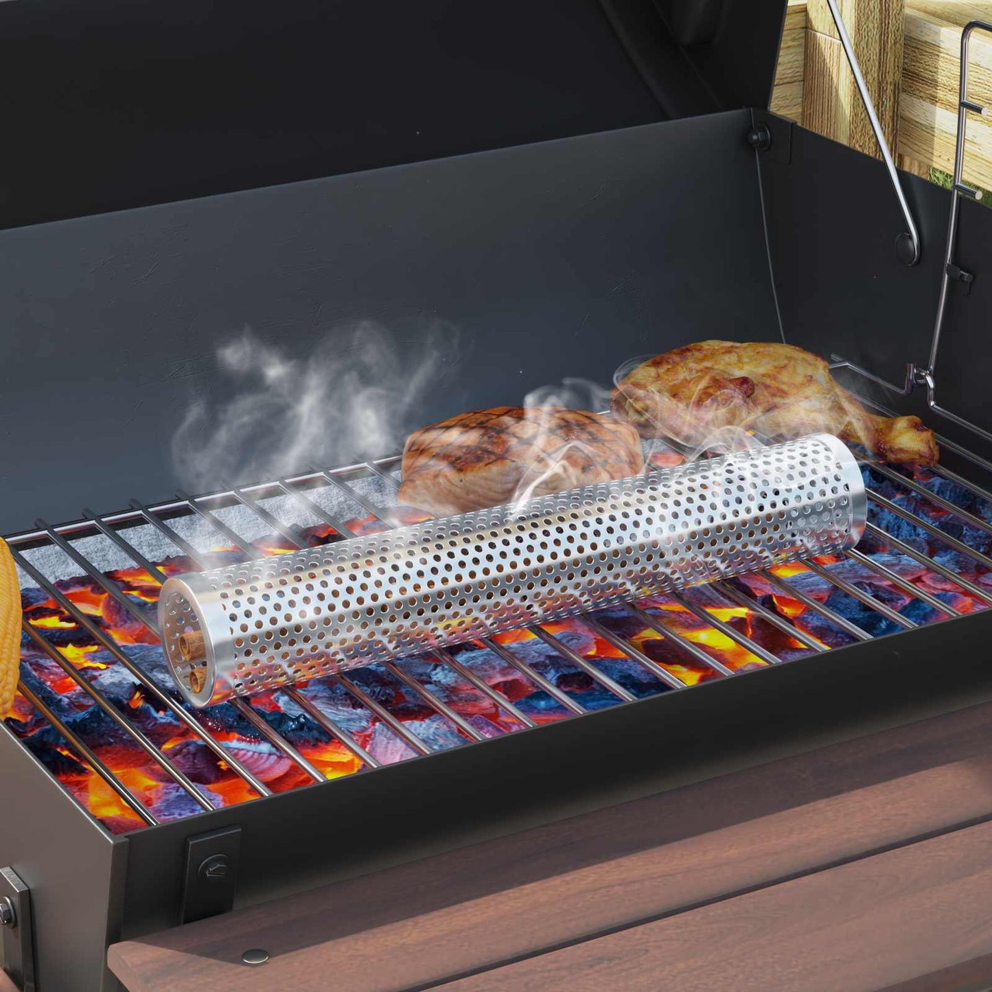 Vaten Grill met Wielen en Planken 3 pcs 115 x 85 x 95 cm Metaal