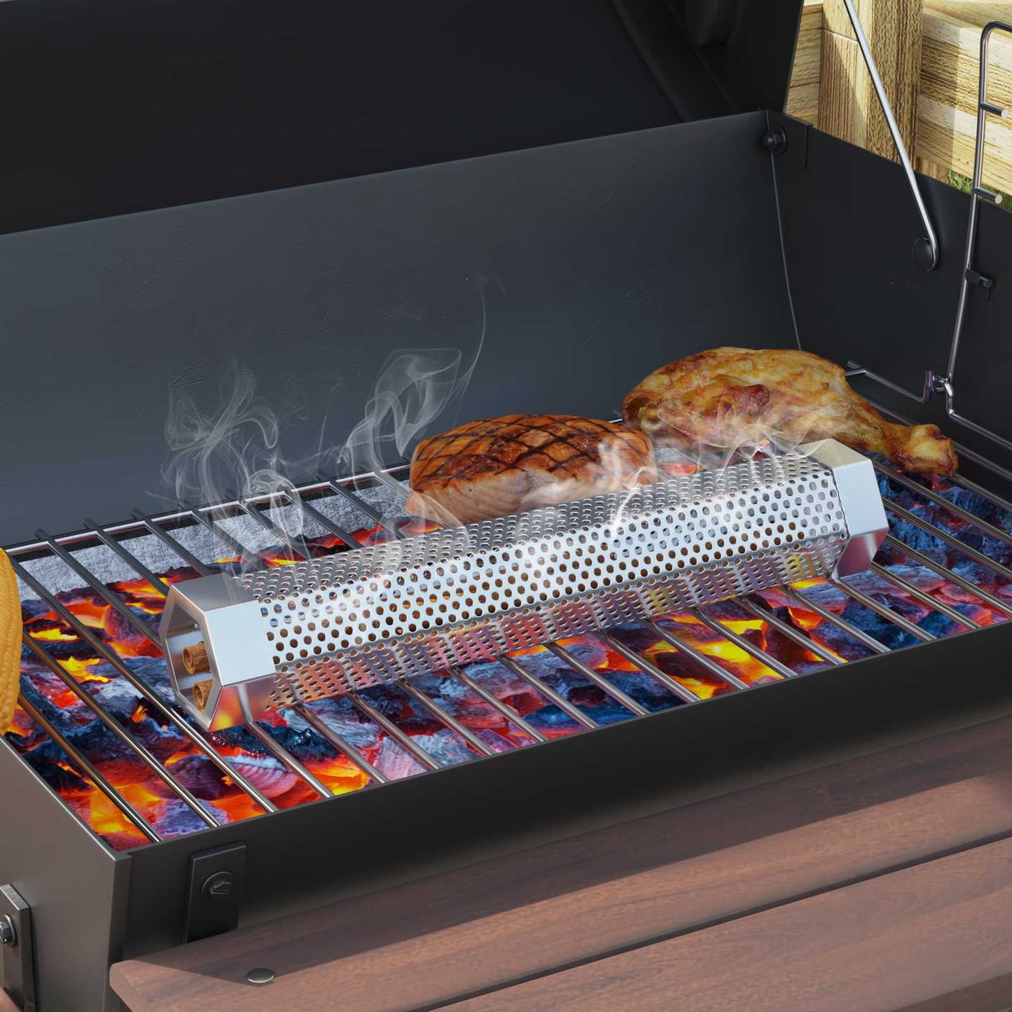 Vaten Grill met Wielen en Planken 3 pcs 115 x 85 x 95 cm Metaal