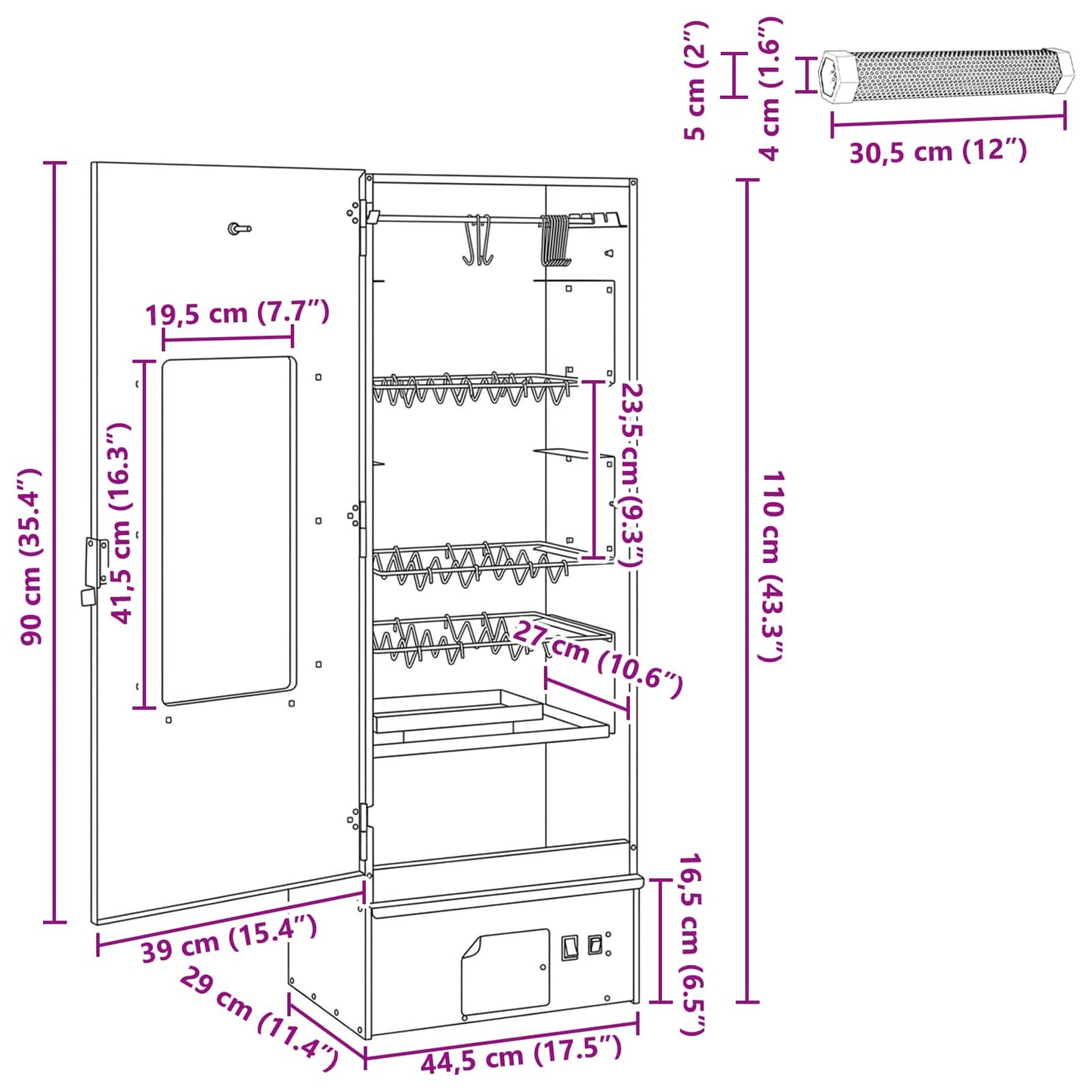 Rookoven 3 pcs 44,5 x 29 x 110 cm Verzinkt staal zilver