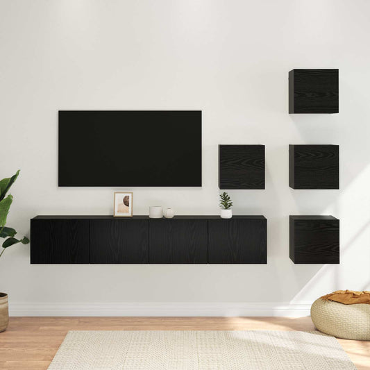 Tv-meubelset 6 pcs 80 x 30 x 30 cm Zwart eiken Bewerkt hout is nu te koop bij PeponiXL, paradijselijk wonen!