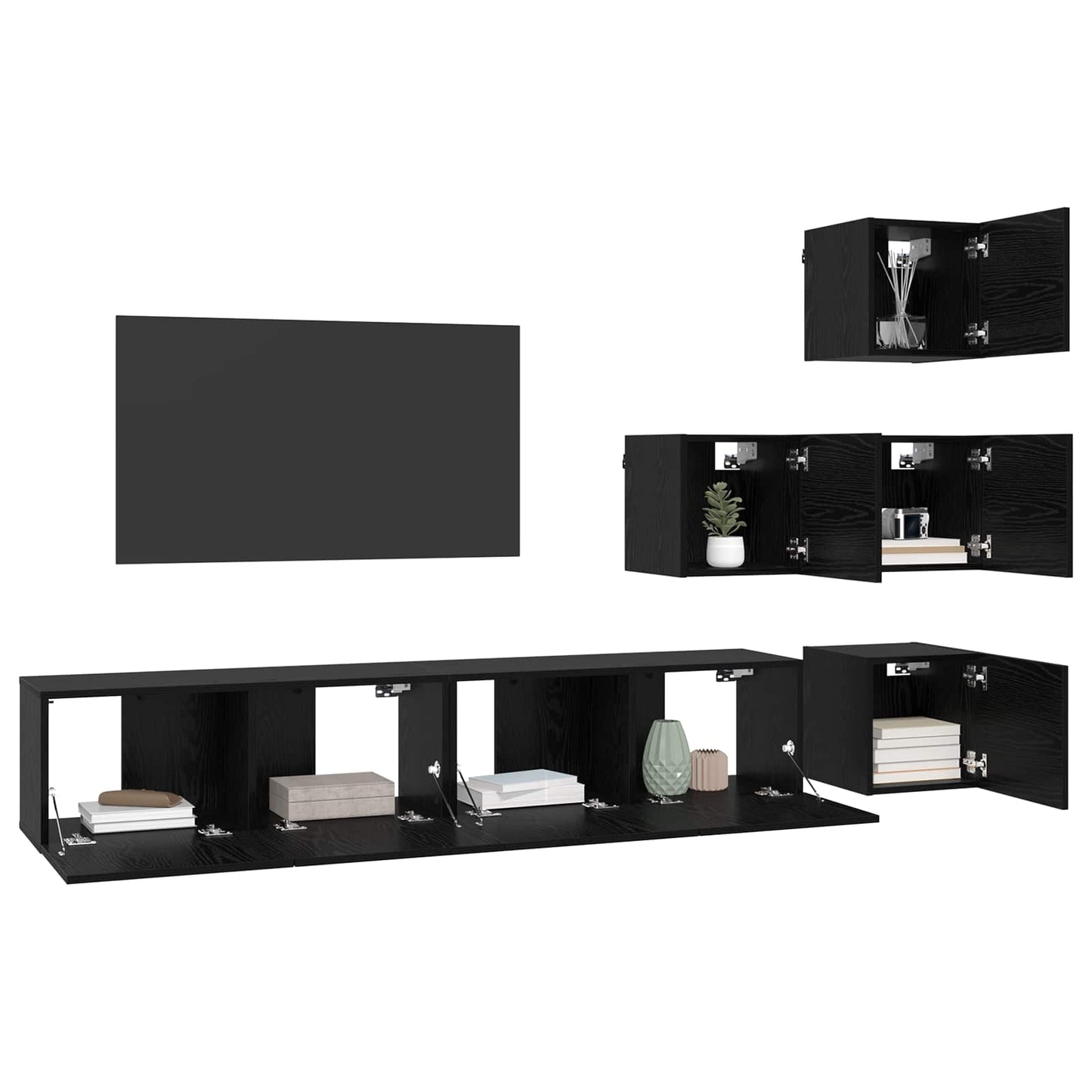 Tv-meubelset 6 pcs 80 x 30 x 30 cm Zwart eiken Bewerkt hout is nu te koop bij PeponiXL, paradijselijk wonen!