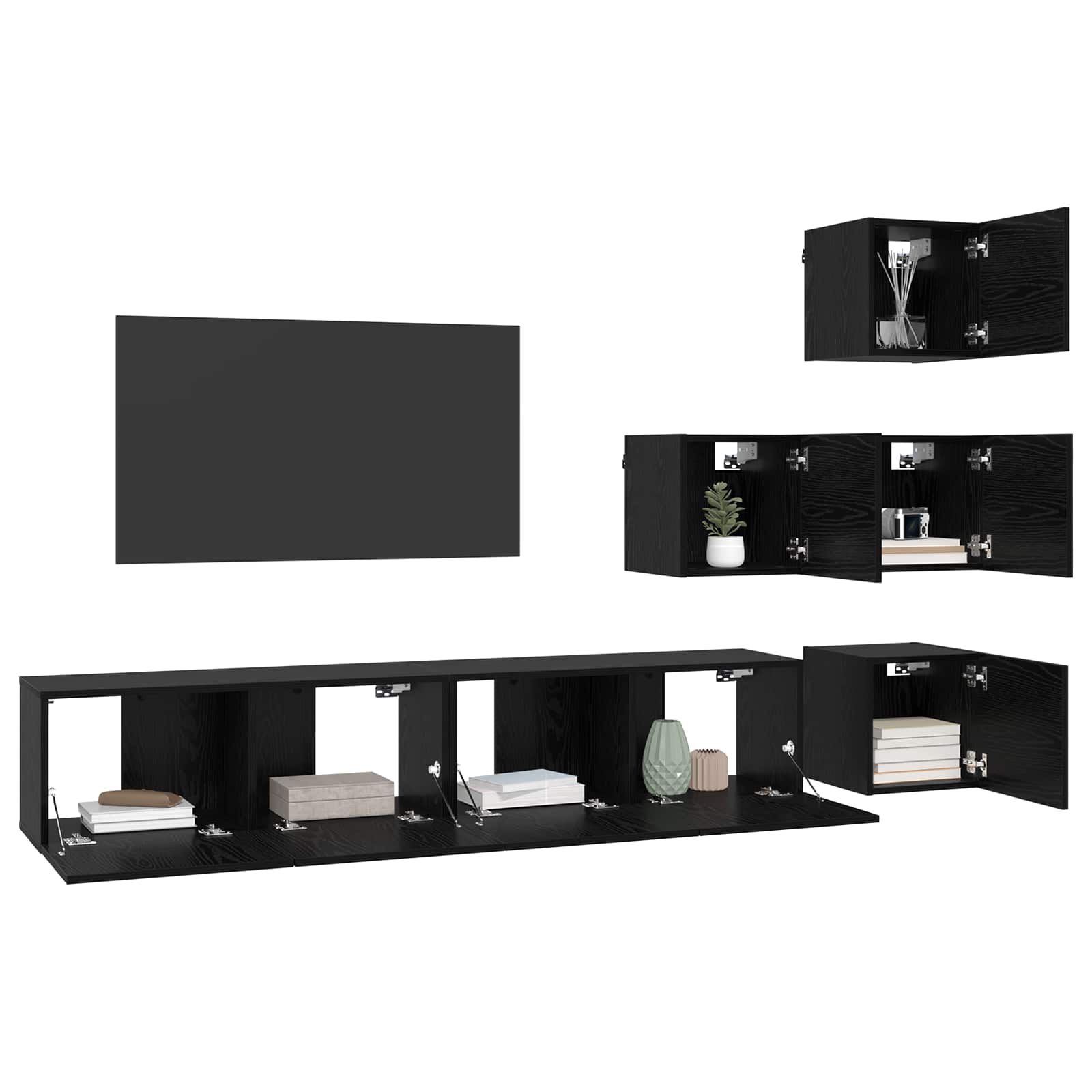 Tv-meubelset 6 pcs 80 x 30 x 30 cm Zwart eiken Bewerkt hout is nu te koop bij PeponiXL, paradijselijk wonen!