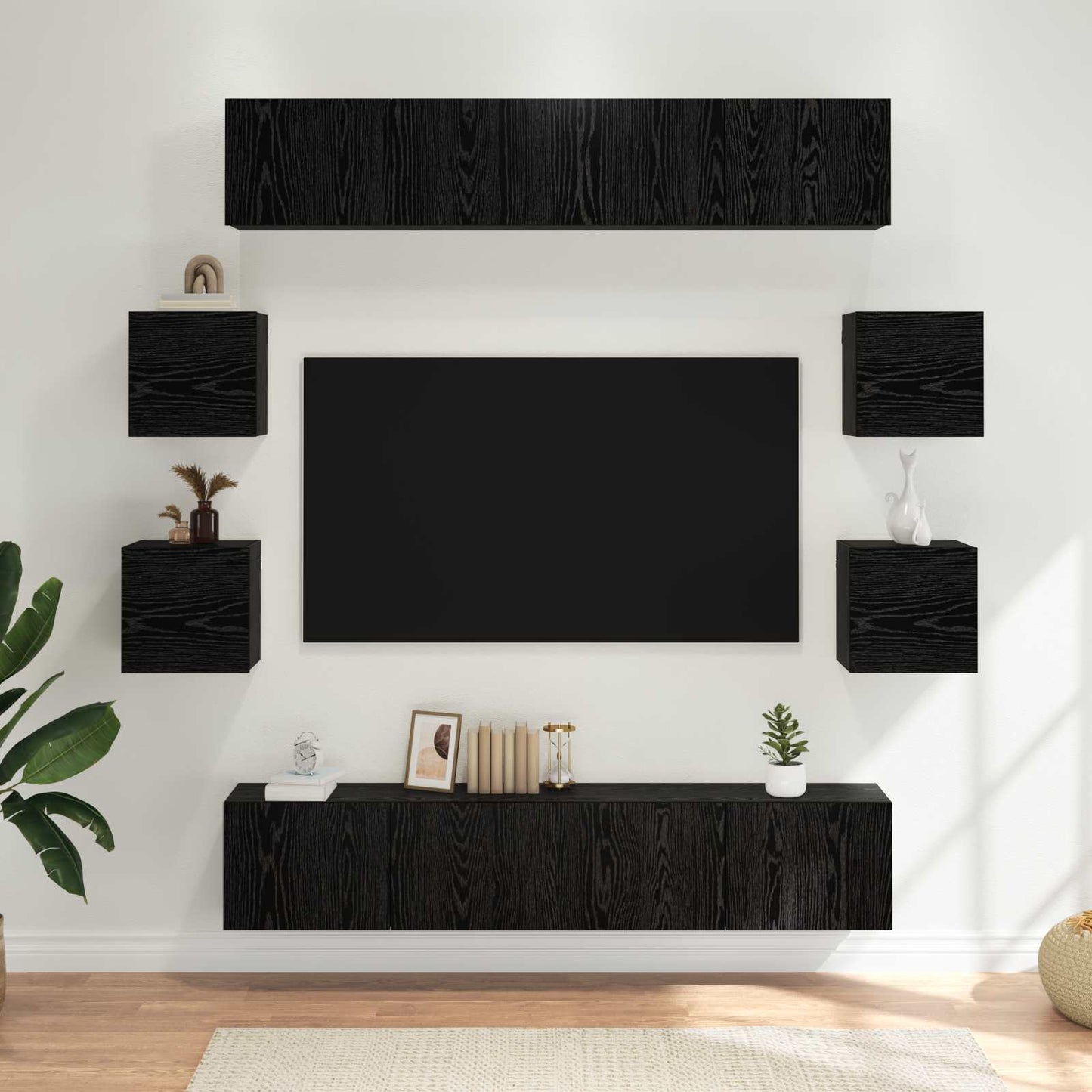 Tv-meubelset 8 pcs 80 x 30 x 30 cm Zwart eiken Bewerkt hout is nu te koop bij PeponiXL, paradijselijk wonen!