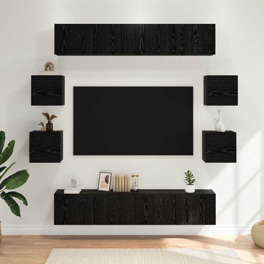 Tv-meubelset 8 pcs 80 x 30 x 30 cm Zwart eiken Bewerkt hout is nu te koop bij PeponiXL, paradijselijk wonen!