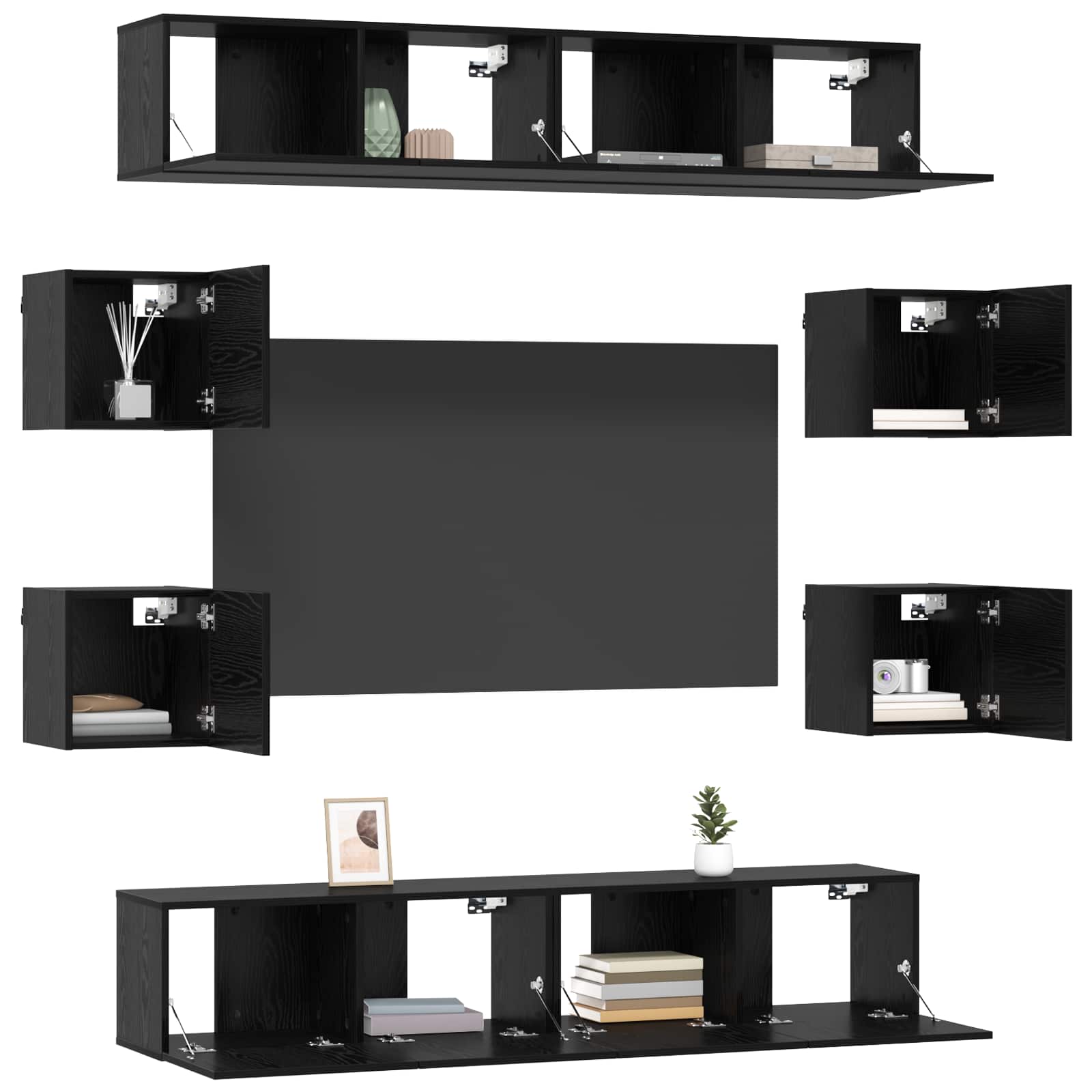 Tv-meubelset 8 pcs 80 x 30 x 30 cm Zwart eiken Bewerkt hout is nu te koop bij PeponiXL, paradijselijk wonen!