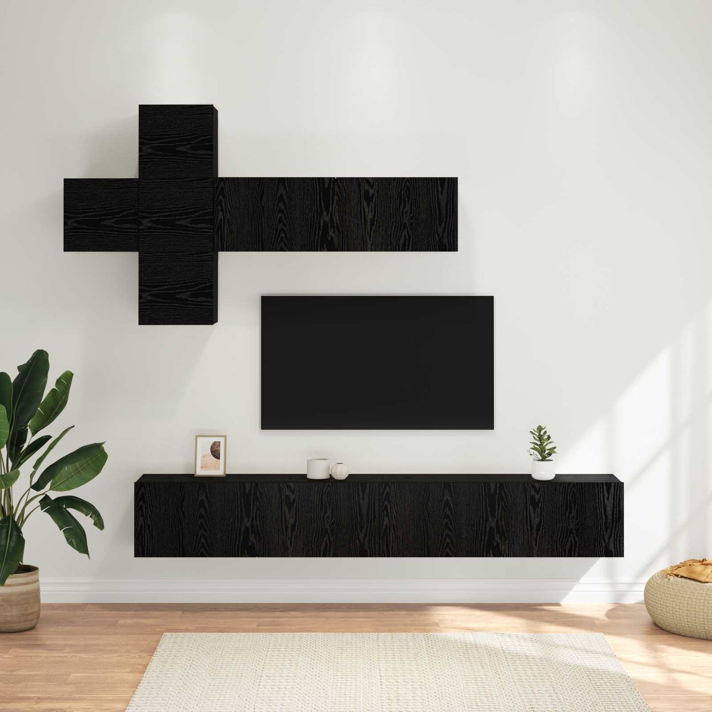 Tv-meubelset Wandgemonteerd 7-delig Zwart eiken Bewerkt hout is nu te koop bij PeponiXL, paradijselijk wonen!