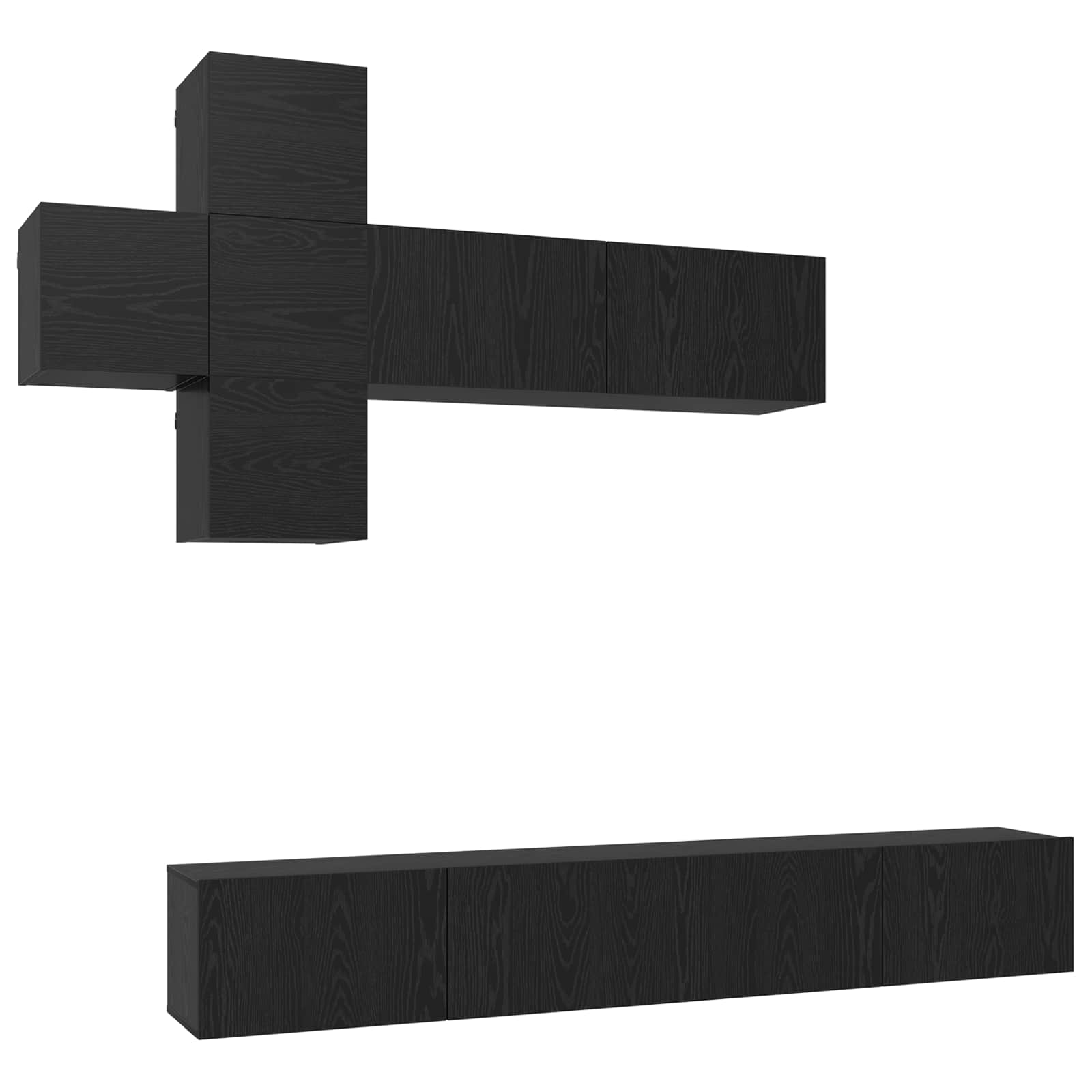 Tv-meubelset Wandgemonteerd 7-delig Zwart eiken Bewerkt hout is nu te koop bij PeponiXL, paradijselijk wonen!