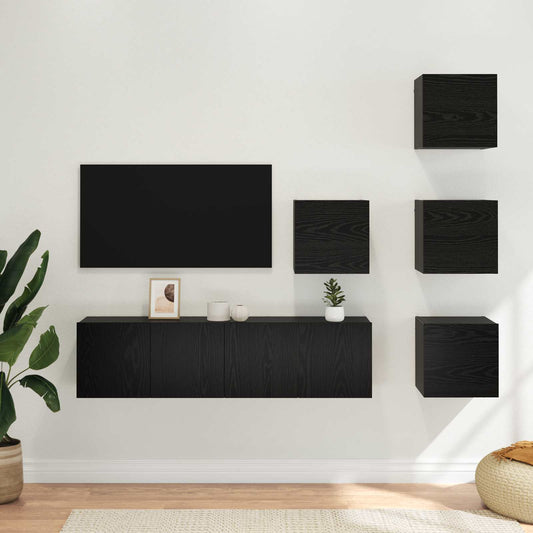 Tv-meubelset 6 pcs 60 x 30 x 30 cm Zwart eiken Bewerkt hout is nu te koop bij PeponiXL, paradijselijk wonen!