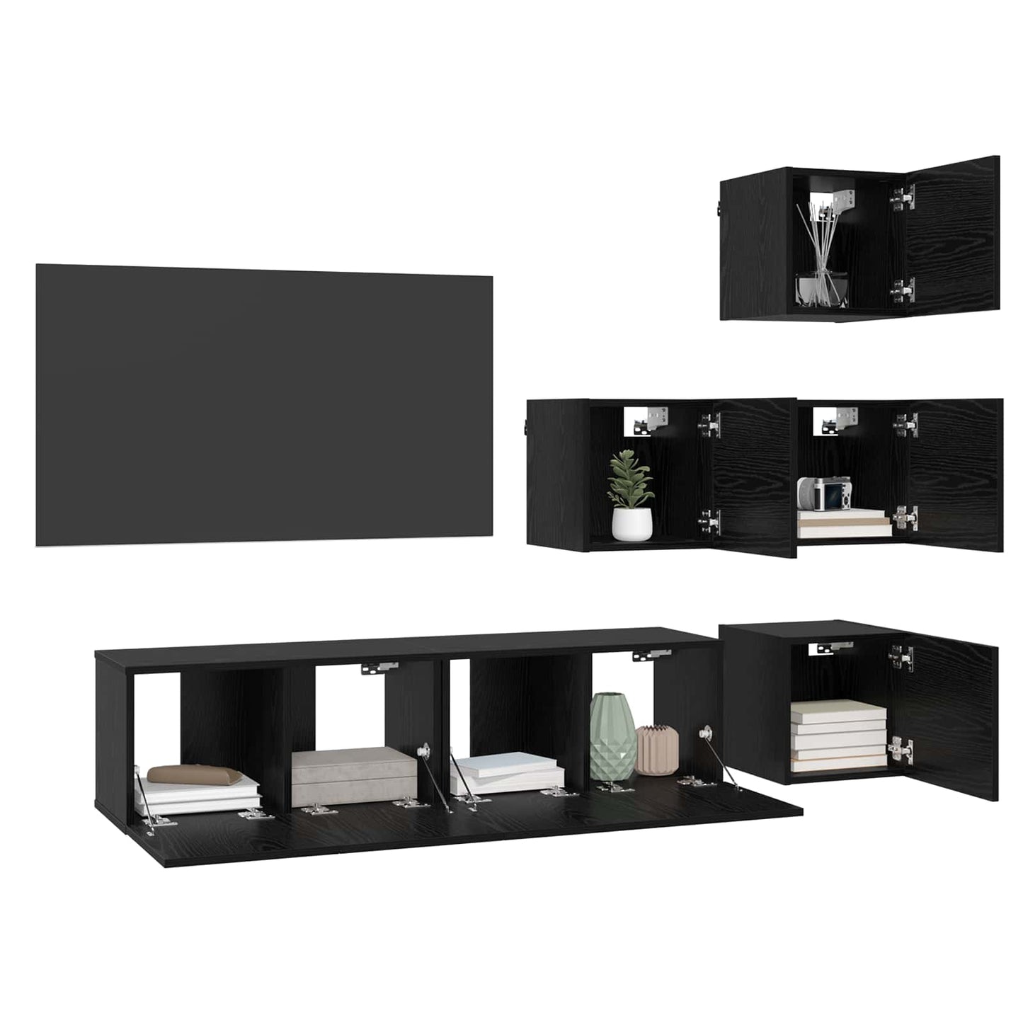 Tv-meubelset 6 pcs 60 x 30 x 30 cm Zwart eiken Bewerkt hout is nu te koop bij PeponiXL, paradijselijk wonen!