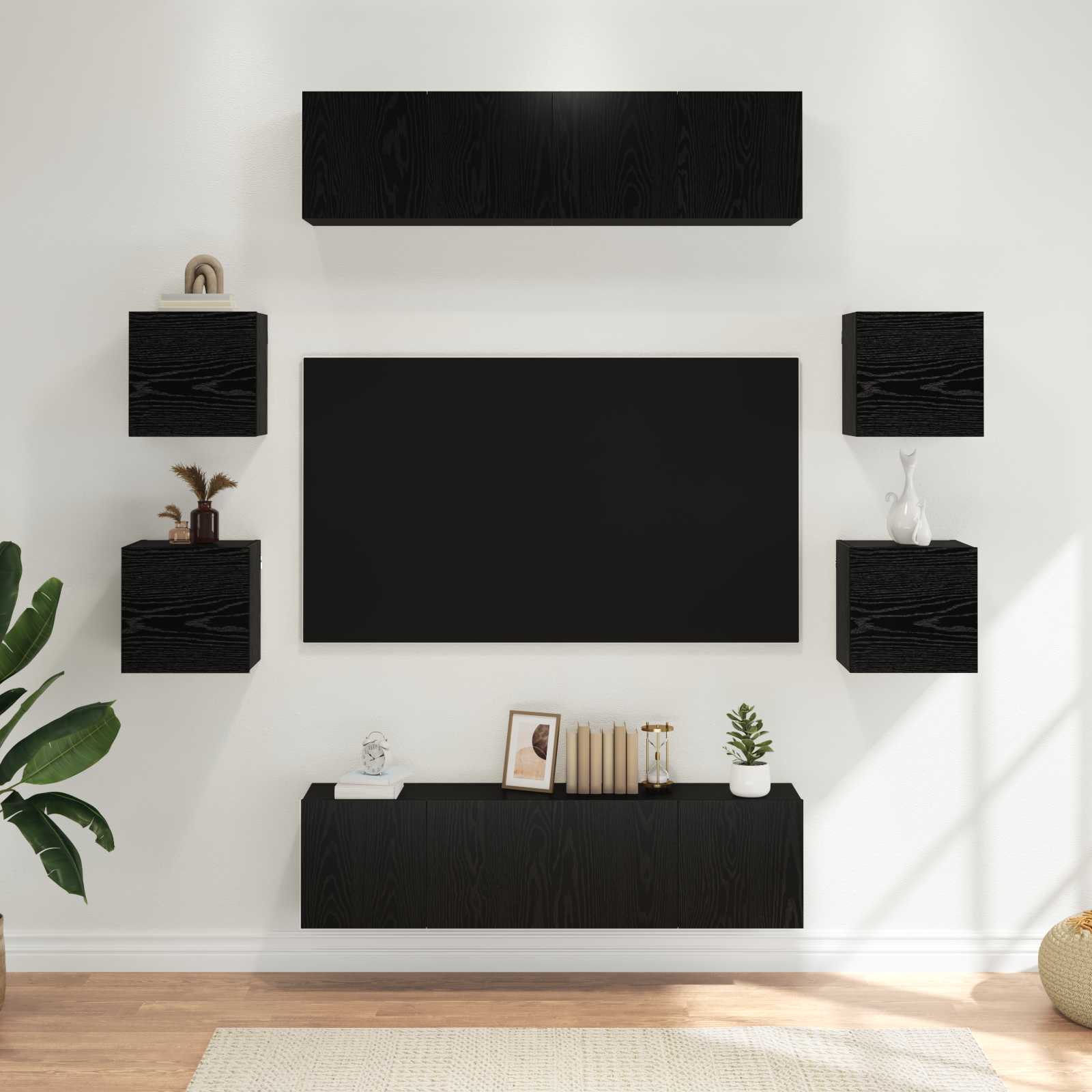 Tv-meubelset 8 pcs 120 x 30 x 30 cm Zwart eiken Bewerkt hout is nu te koop bij PeponiXL, paradijselijk wonen!