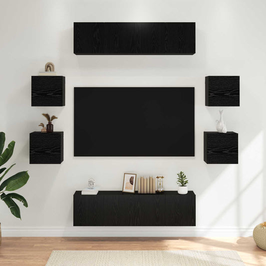 Tv-meubelset 8 pcs 120 x 30 x 30 cm Zwart eiken Bewerkt hout is nu te koop bij PeponiXL, paradijselijk wonen!