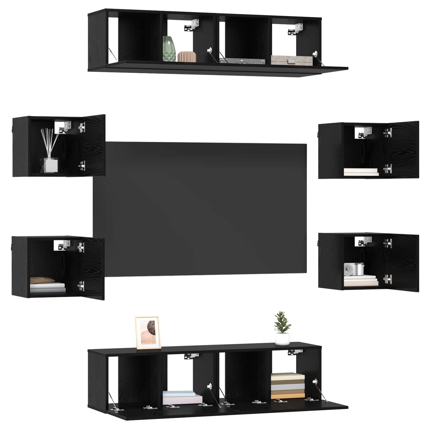 Tv-meubelset 8 pcs 120 x 30 x 30 cm Zwart eiken Bewerkt hout is nu te koop bij PeponiXL, paradijselijk wonen!