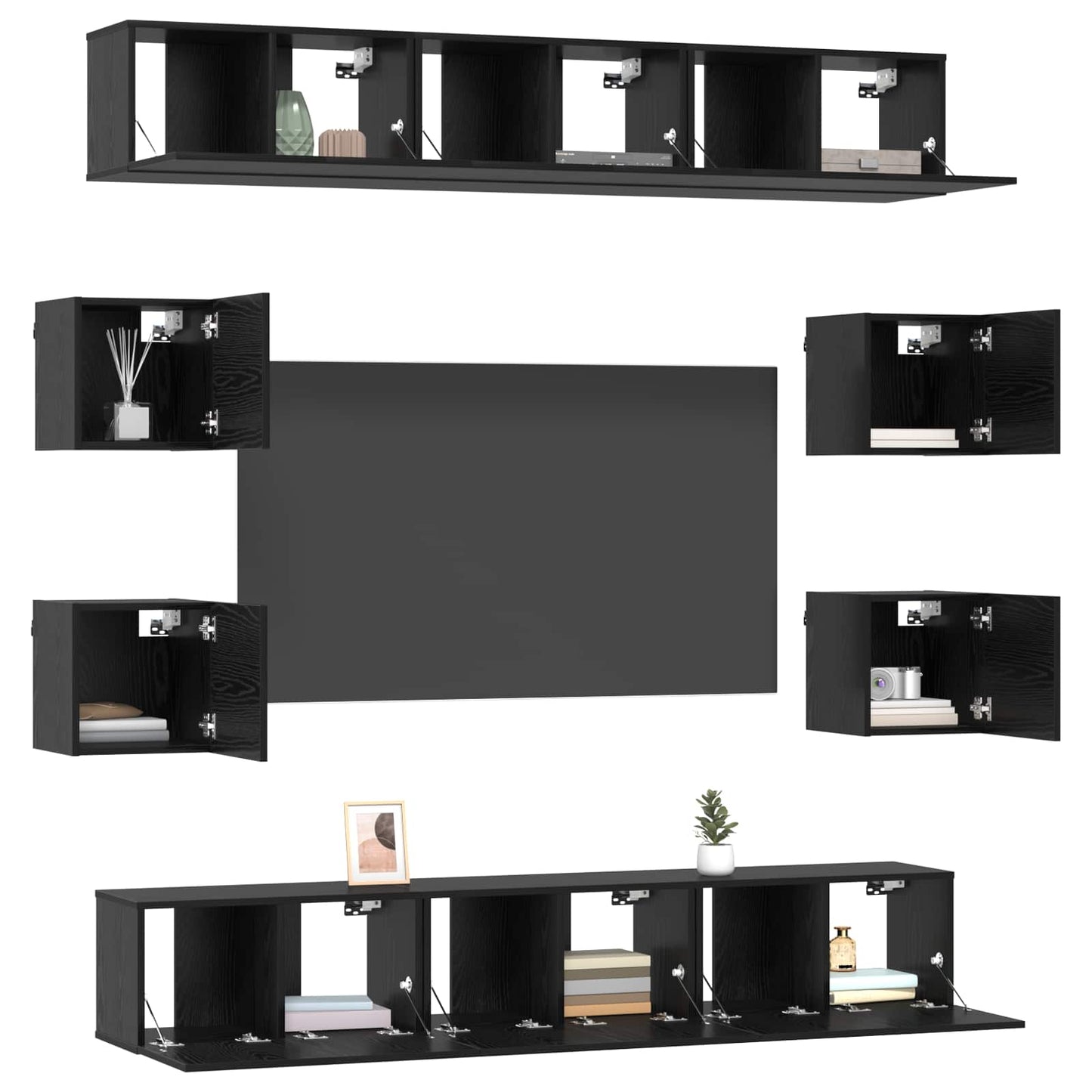 Tv-meubelset 10 pcs 180 x 30 x 30 cm Zwart eiken Bewerkt hout is nu te koop bij PeponiXL, paradijselijk wonen!