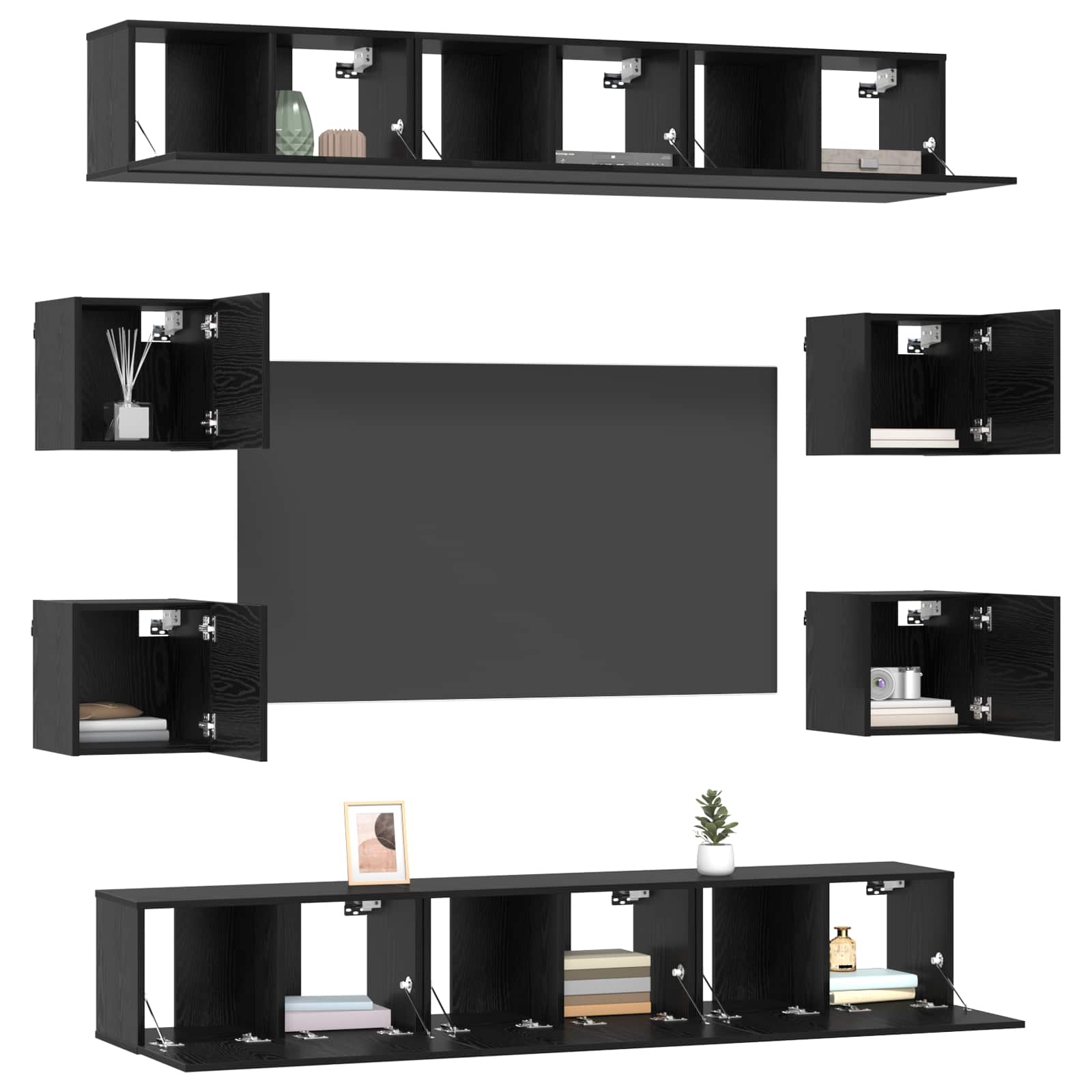 Tv-meubelset 10 pcs 180 x 30 x 30 cm Zwart eiken Bewerkt hout is nu te koop bij PeponiXL, paradijselijk wonen!
