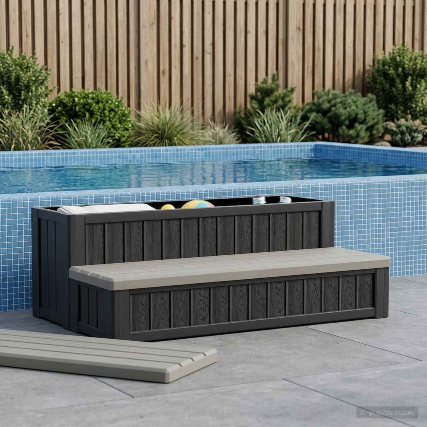Hottub-opstap met Opbergruimte 2-traps Bruin en Grijs PP is nu te koop bij PeponiXL, paradijselijk wonen!