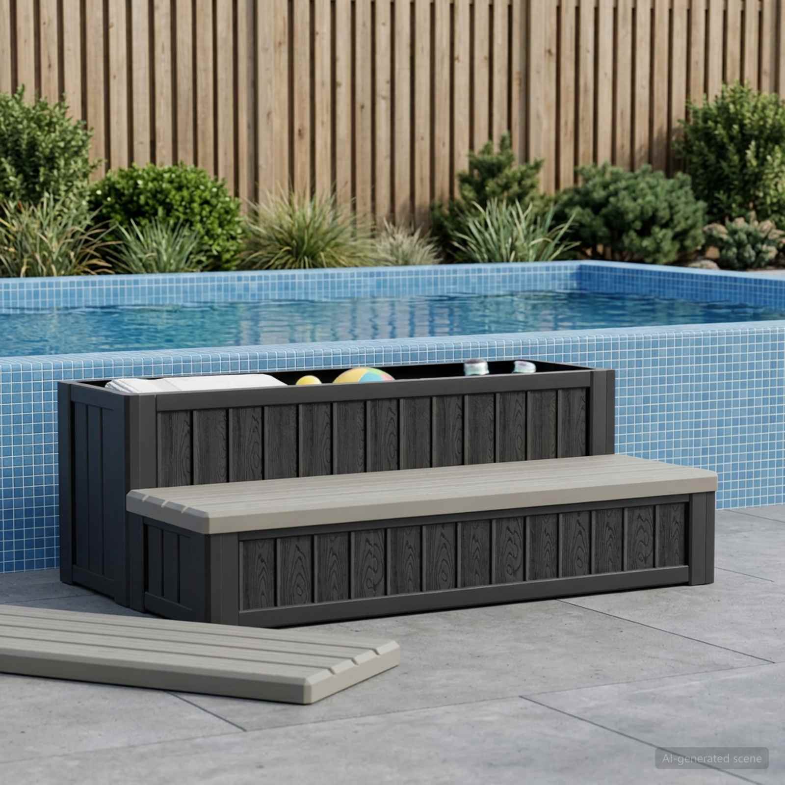 Hottub-opstap met Opbergruimte 2-traps Bruin en Grijs PP is nu te koop bij PeponiXL, paradijselijk wonen!