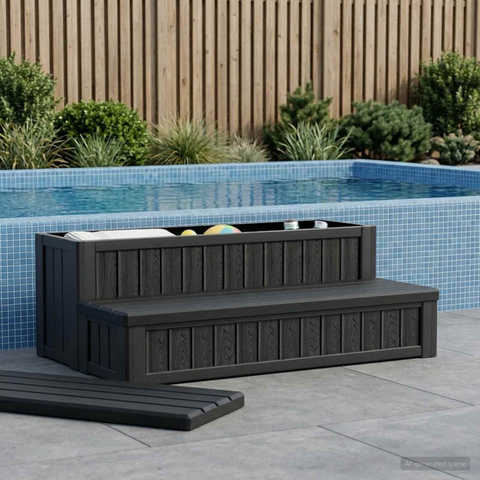 Hot Tub Stap met Opbergruimte 2-Staps Zwart 93 x 57 x 35 cm PP is nu te koop bij PeponiXL, paradijselijk wonen!