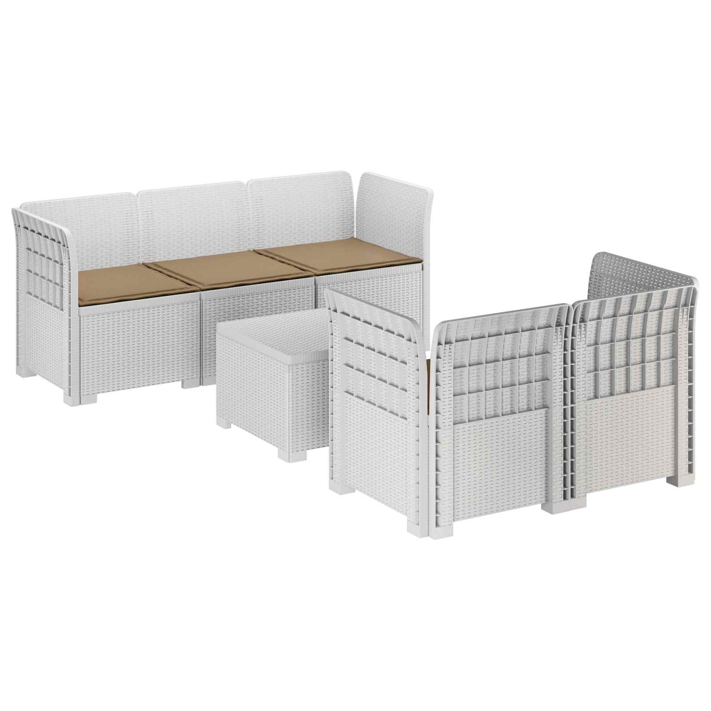 5-Zits Tuin Sofa met Kussens Rattan Look PP Wit is nu te koop bij PeponiXL, paradijselijk wonen!