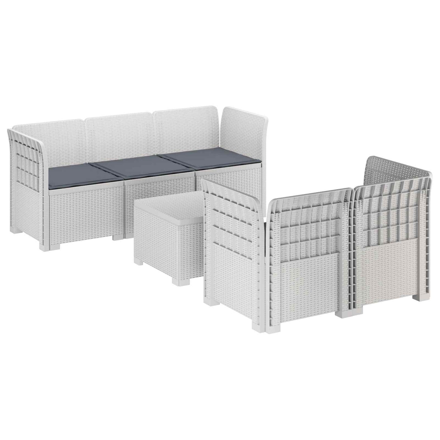 5-Zits Tuin Sofa met Kussens Rattan Look PP Wit is nu te koop bij PeponiXL, paradijselijk wonen!