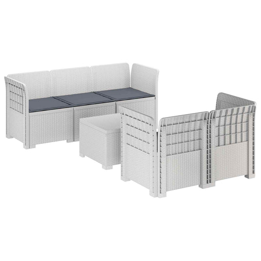 5-Zits Tuin Sofa met Kussens Rattan Look PP Wit is nu te koop bij PeponiXL, paradijselijk wonen!