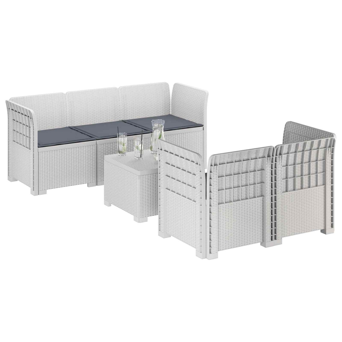 5-Zits Tuin Sofa met Kussens Rattan Look PP Wit is nu te koop bij PeponiXL, paradijselijk wonen!