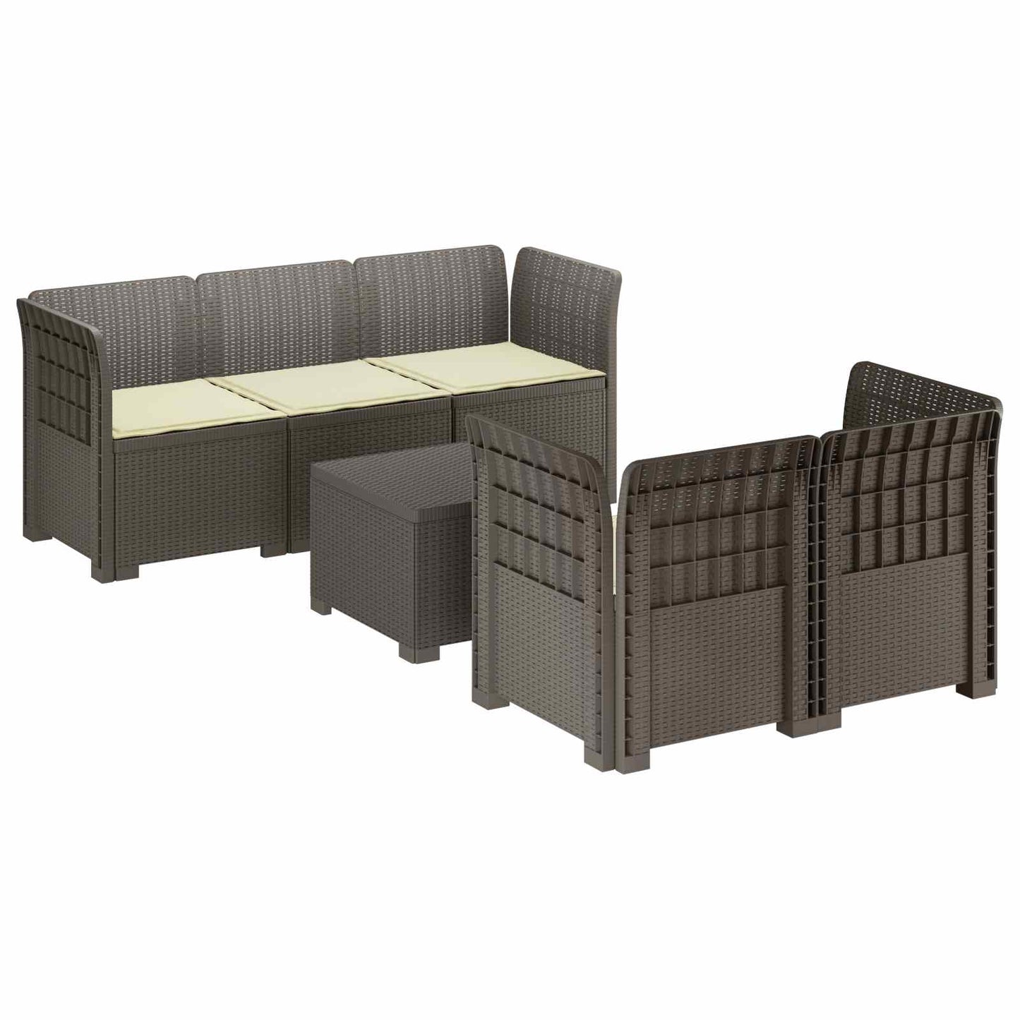 5-Zits Tuin Sofa met Kussens Rattan Look PP Lichtgrijs is nu te koop bij PeponiXL, paradijselijk wonen!