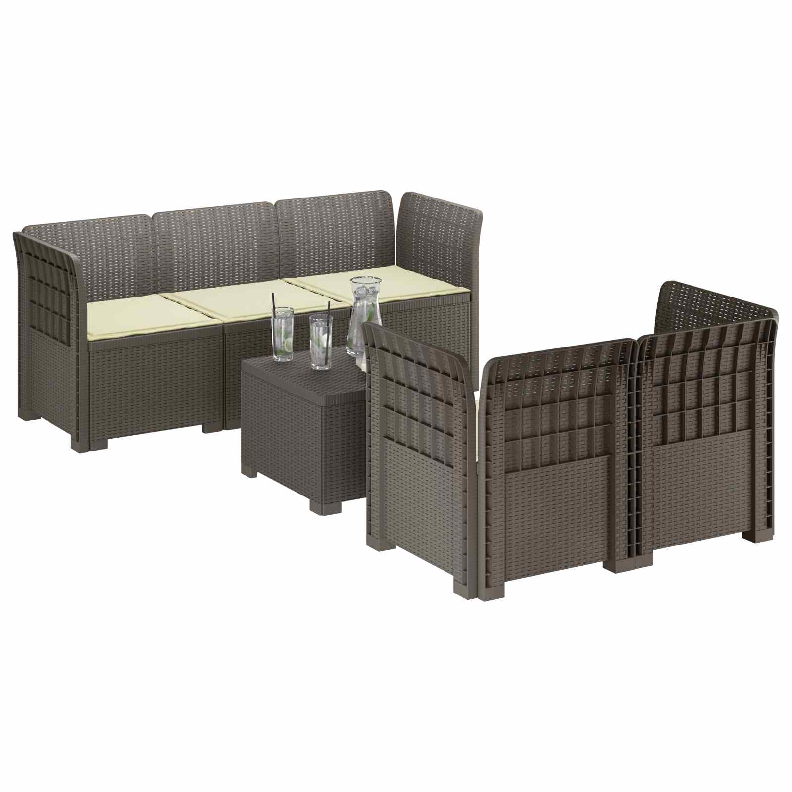 5-Zits Tuin Sofa met Kussens Rattan Look PP Lichtgrijs is nu te koop bij PeponiXL, paradijselijk wonen!