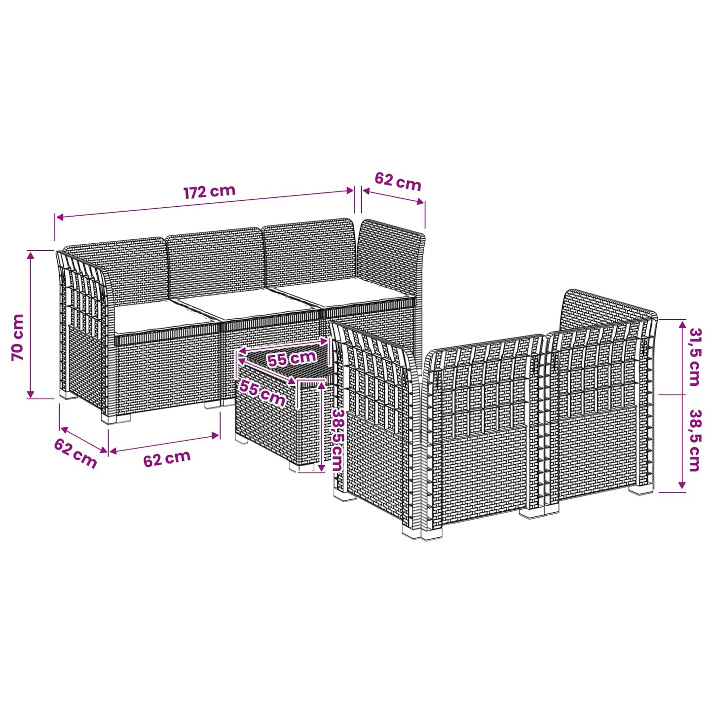 5-Zits Tuin Sofa met Kussens Rattan Look PP Lichtgrijs is nu te koop bij PeponiXL, paradijselijk wonen!