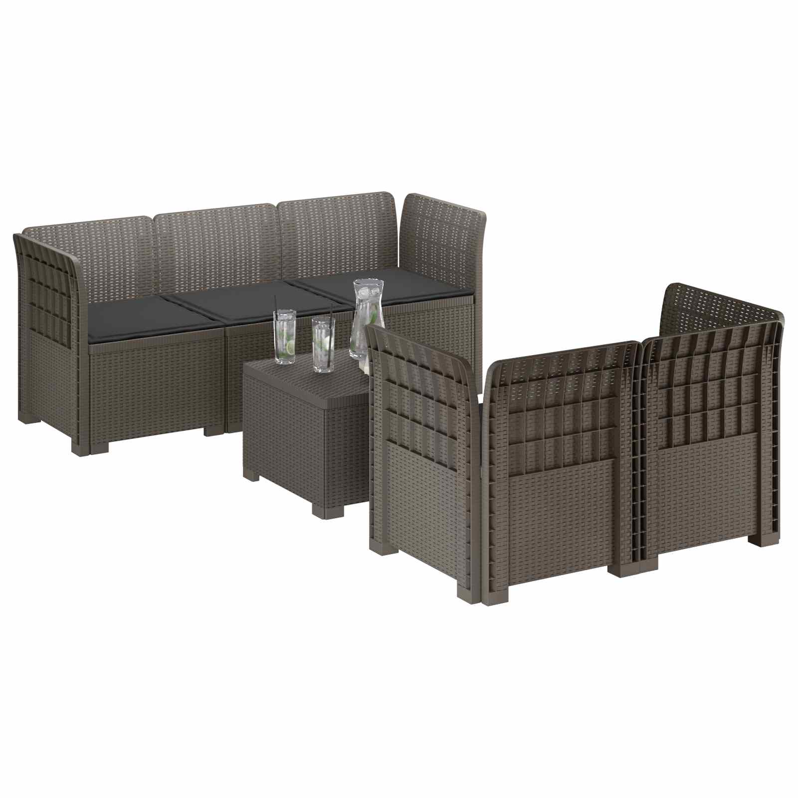 5-Zits Tuin Sofa met Kussens Rattan Look PP Lichtgrijs is nu te koop bij PeponiXL, paradijselijk wonen!