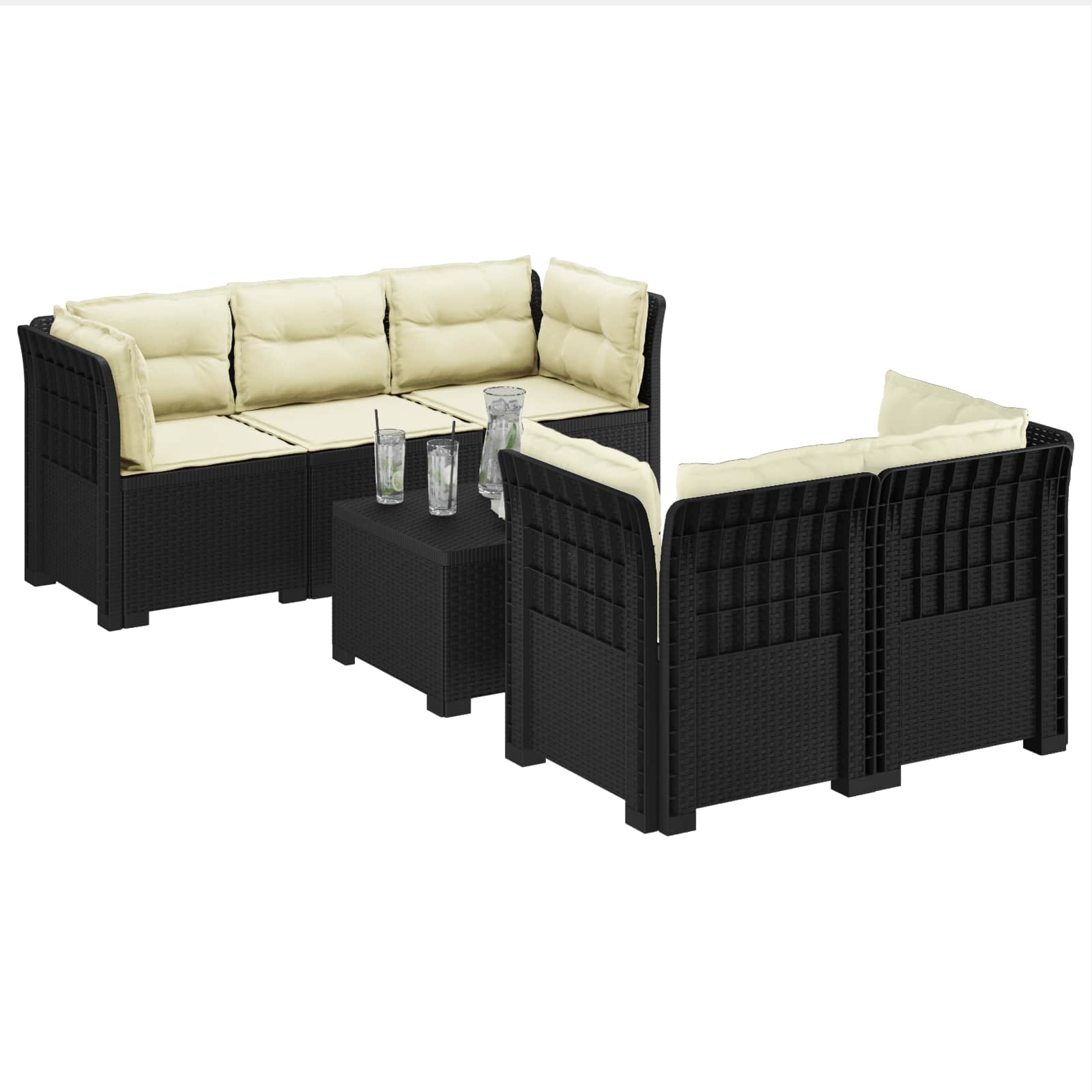 5-Zits Tuin Sofa met Kussens Rattan Look PP Antraciet is nu te koop bij PeponiXL, paradijselijk wonen!