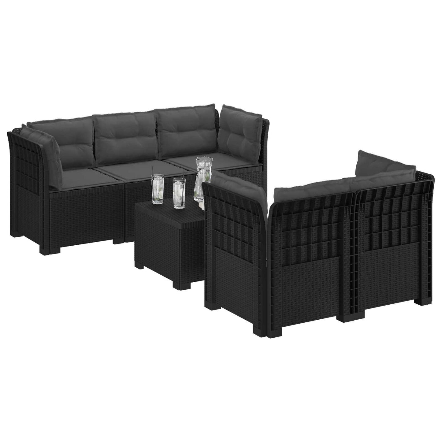 5-Zits Tuin Sofa met Kussens Rattan Look PP Antraciet is nu te koop bij PeponiXL, paradijselijk wonen!
