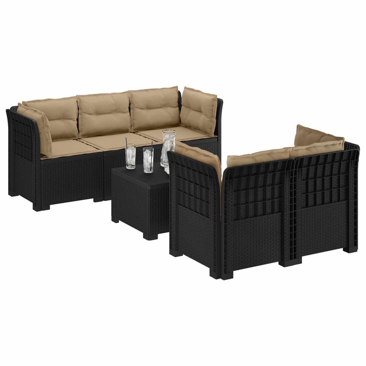 5-Zits Tuin Sofa met Kussens Rattan Look PP Antraciet is nu te koop bij PeponiXL, paradijselijk wonen!
