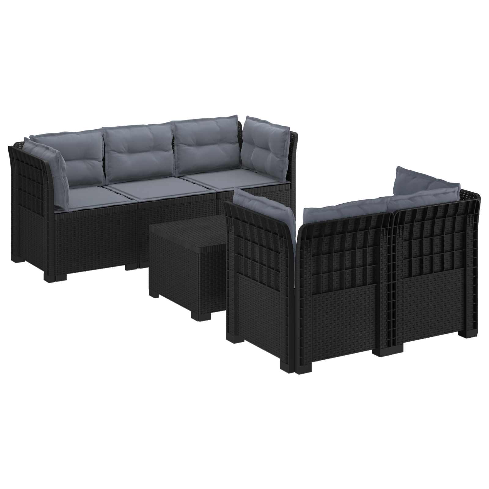 5-Zits Tuin Sofa met Kussens Rattan Look PP Antraciet is nu te koop bij PeponiXL, paradijselijk wonen!