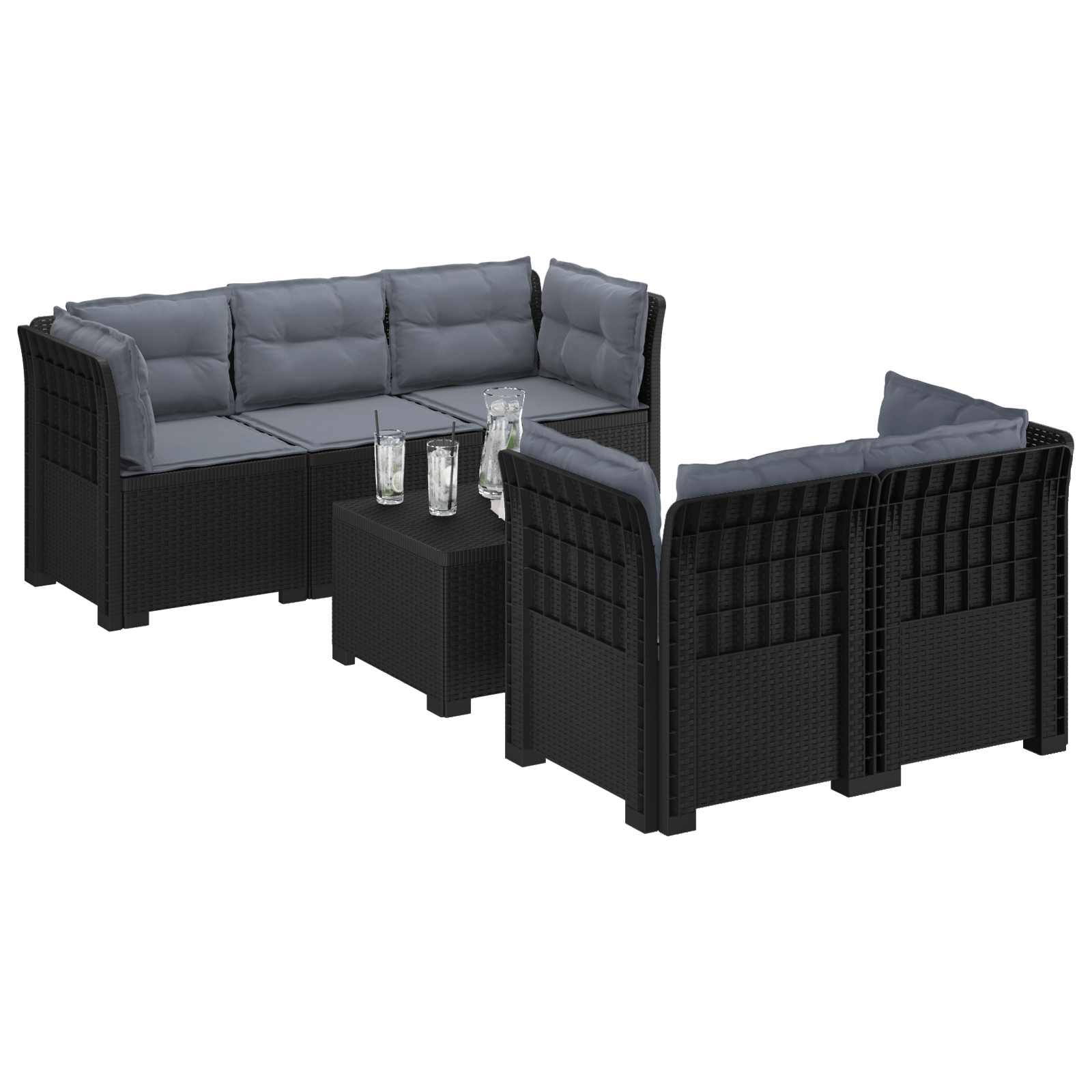5-Zits Tuin Sofa met Kussens Rattan Look PP Antraciet is nu te koop bij PeponiXL, paradijselijk wonen!