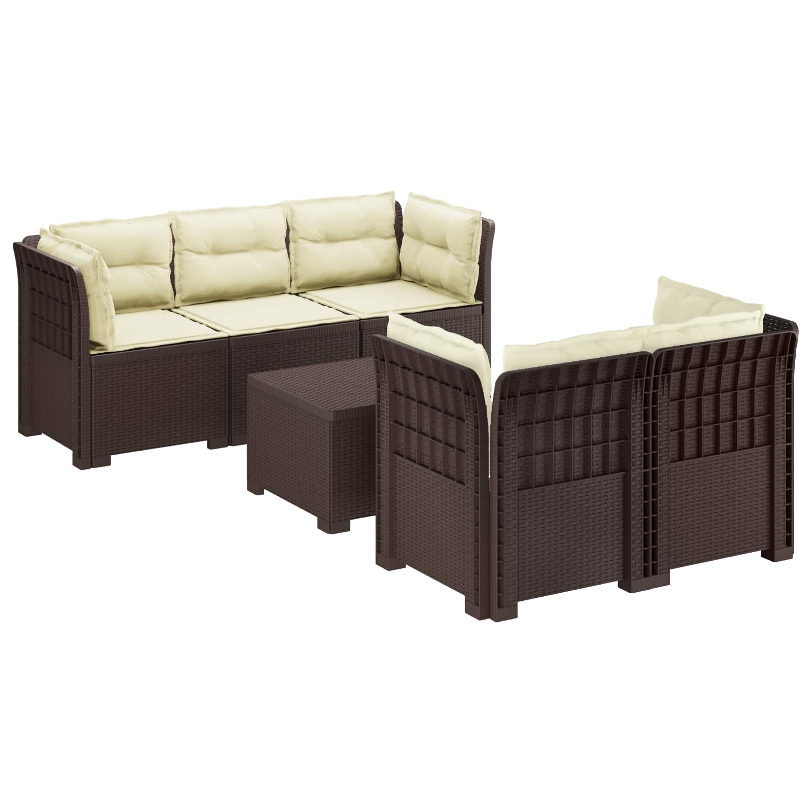 5-Zits Tuin Sofa met Kussens Rattan Look PP Bruin is nu te koop bij PeponiXL, paradijselijk wonen!