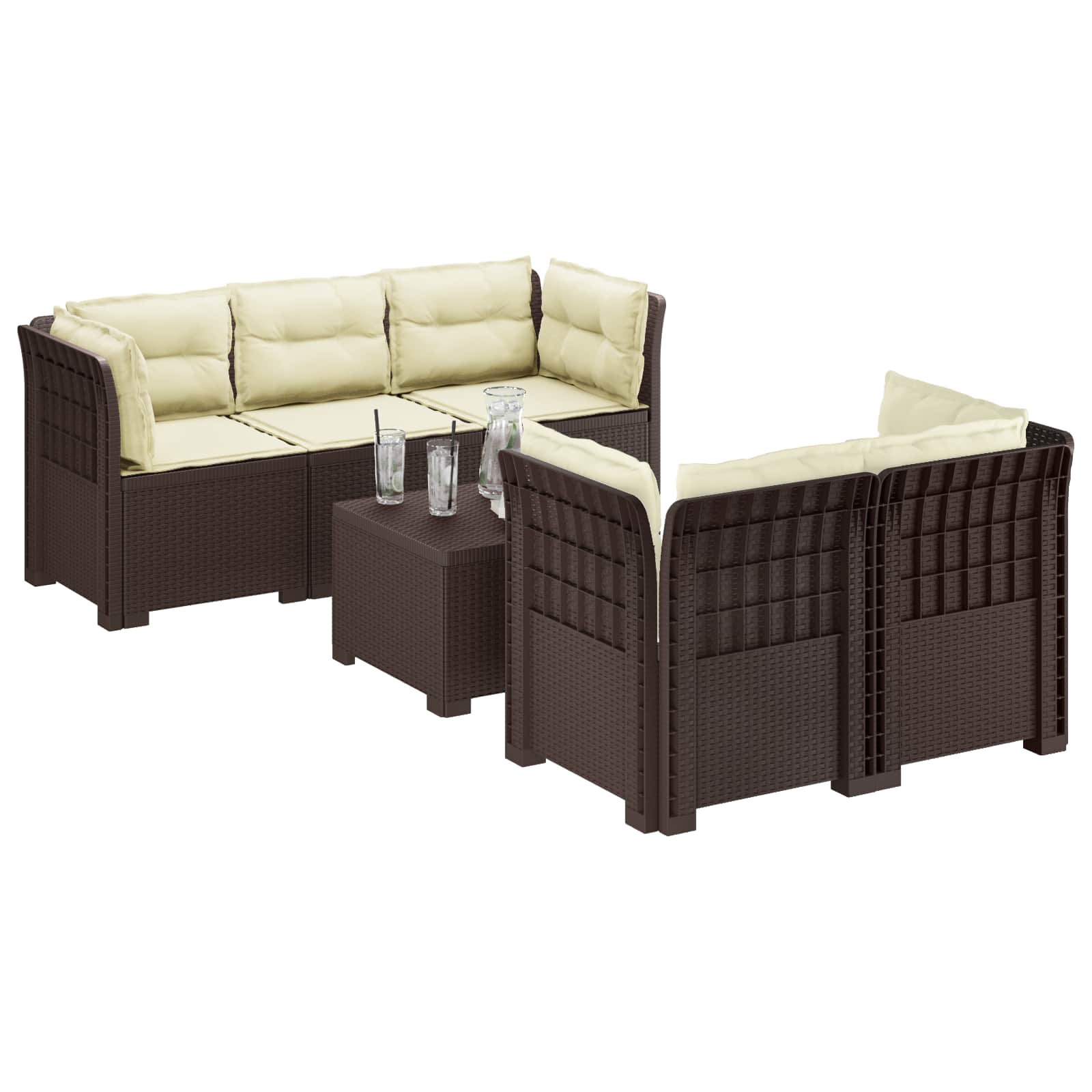 5-Zits Tuin Sofa met Kussens Rattan Look PP Bruin is nu te koop bij PeponiXL, paradijselijk wonen!
