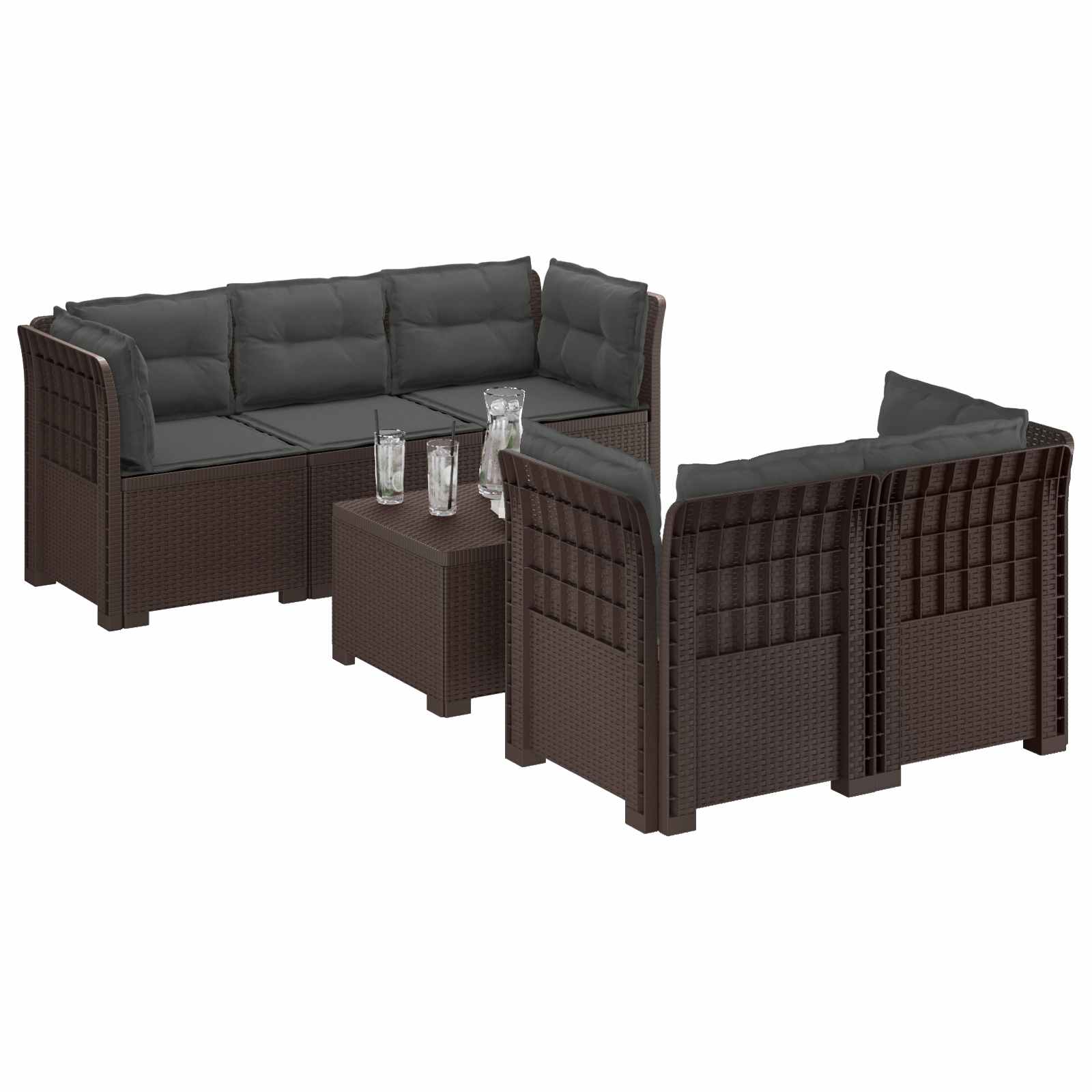 5-Zits Tuin Sofa met Kussens Rattan Look PP Bruin is nu te koop bij PeponiXL, paradijselijk wonen!