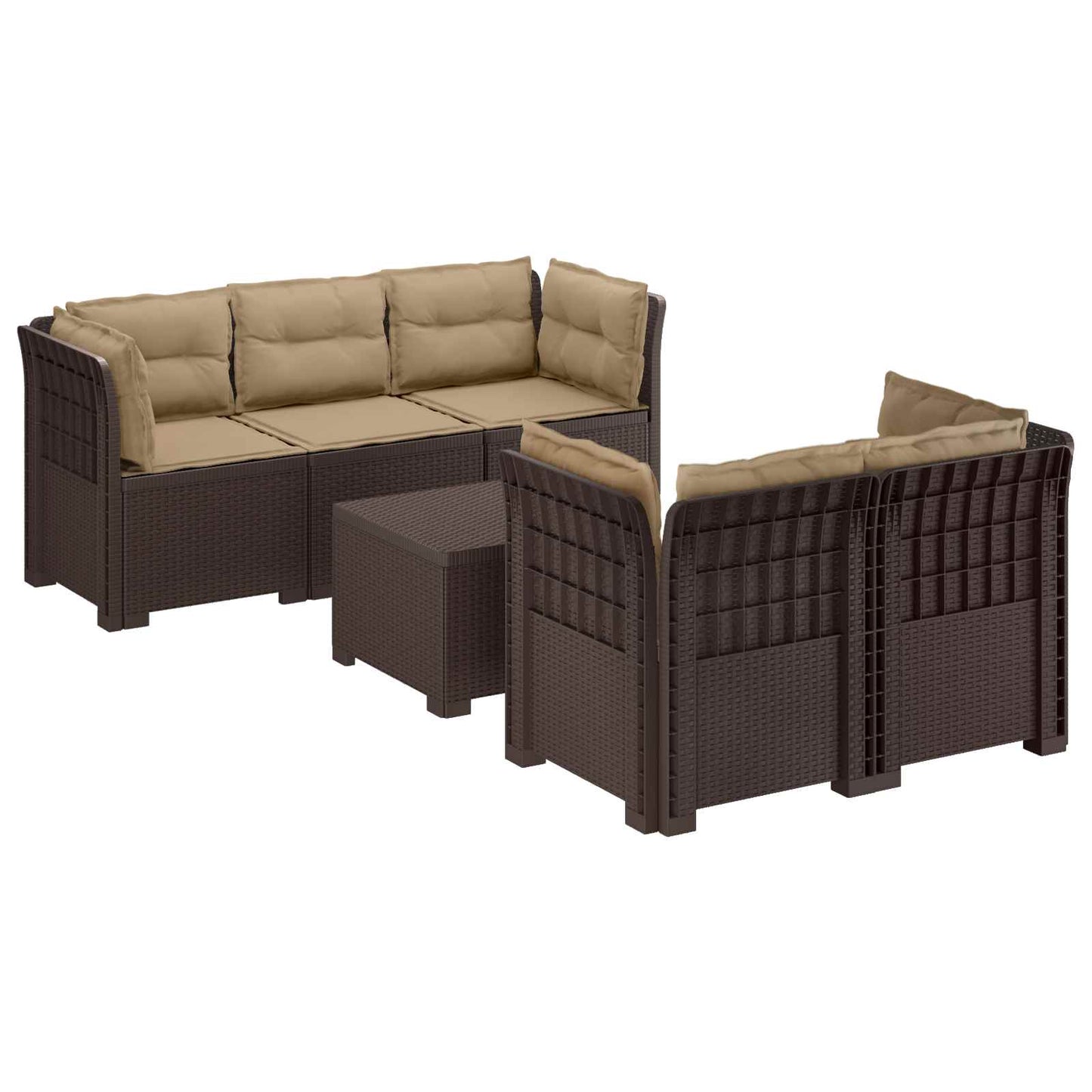 5-Zits Tuin Sofa met Kussens Rattan Look PP Bruin is nu te koop bij PeponiXL, paradijselijk wonen!