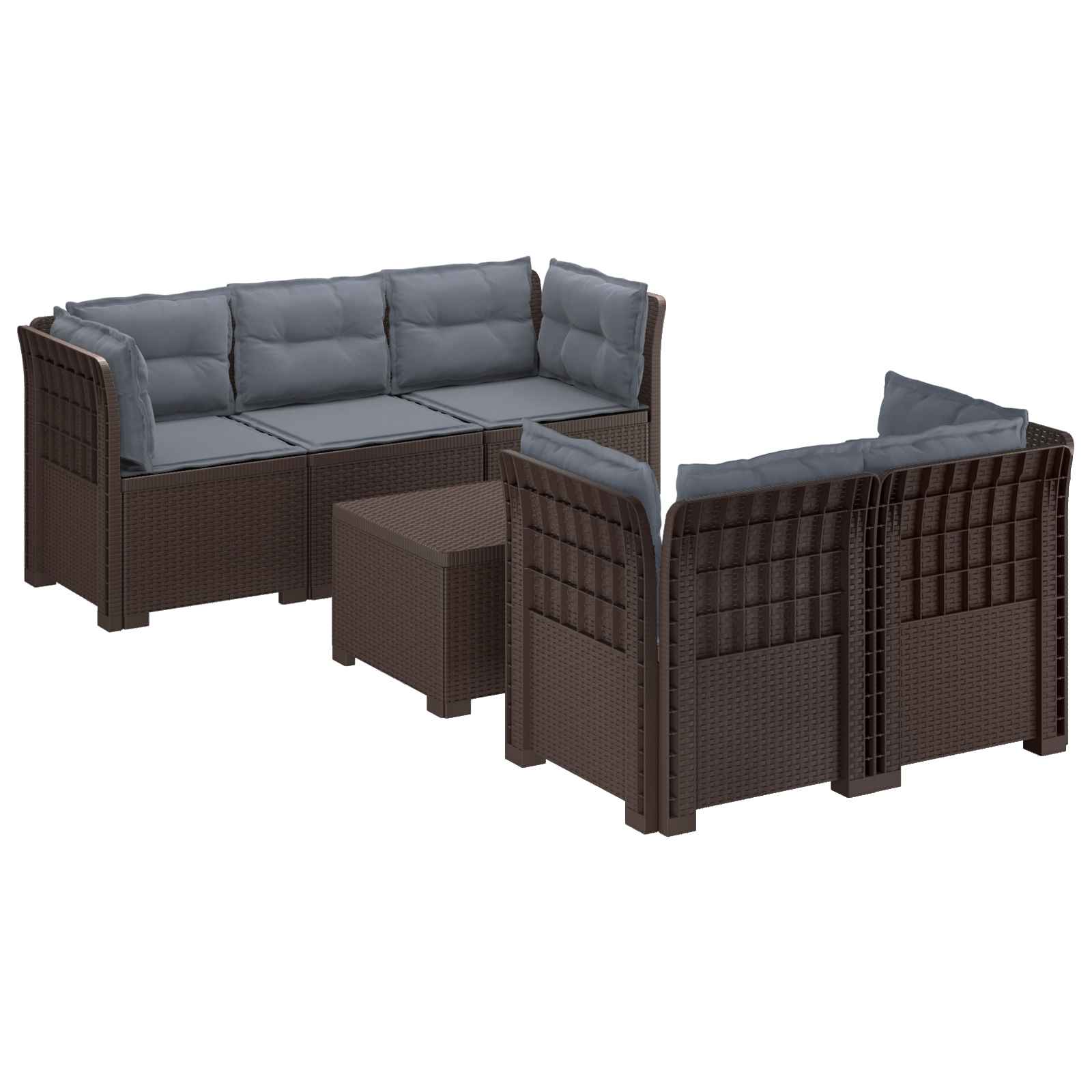 5-Zits Tuin Sofa met Kussens Rattan Look PP Bruin is nu te koop bij PeponiXL, paradijselijk wonen!